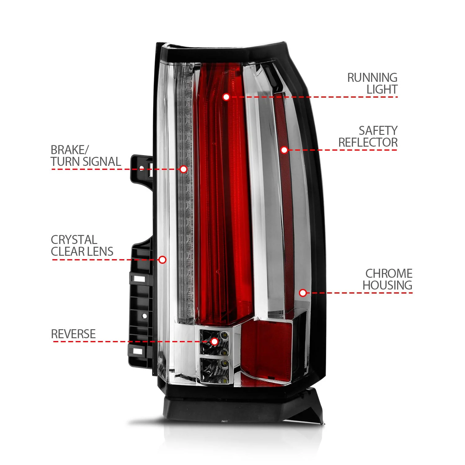 Anzo LED Tail Lights Chevy Tahoe / Suburban (15–20) Chrome Housing w/ Clear Lens 311280 - Image 6
