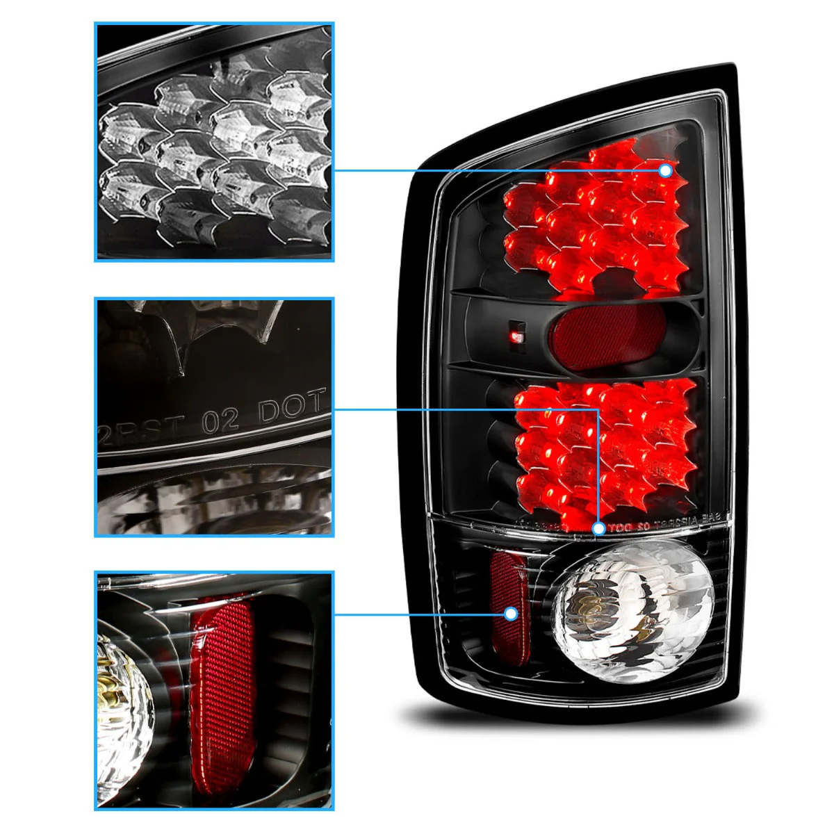 Anzo LED Tail Lights Dodge Ram (02–06) Black Housing w/ Clear Lens 311018 - Image 5