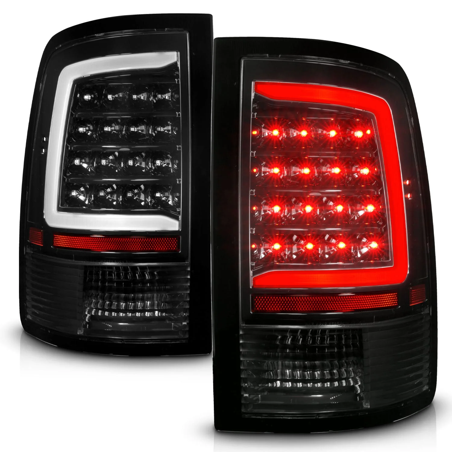 Anzo LED Tail Lights Dodge Ram 1500/ 2500/ 3500 (09-18) RAM 1500 (11-23) Black Housing w/ Clear or Smoke Lens & Sequential Signal