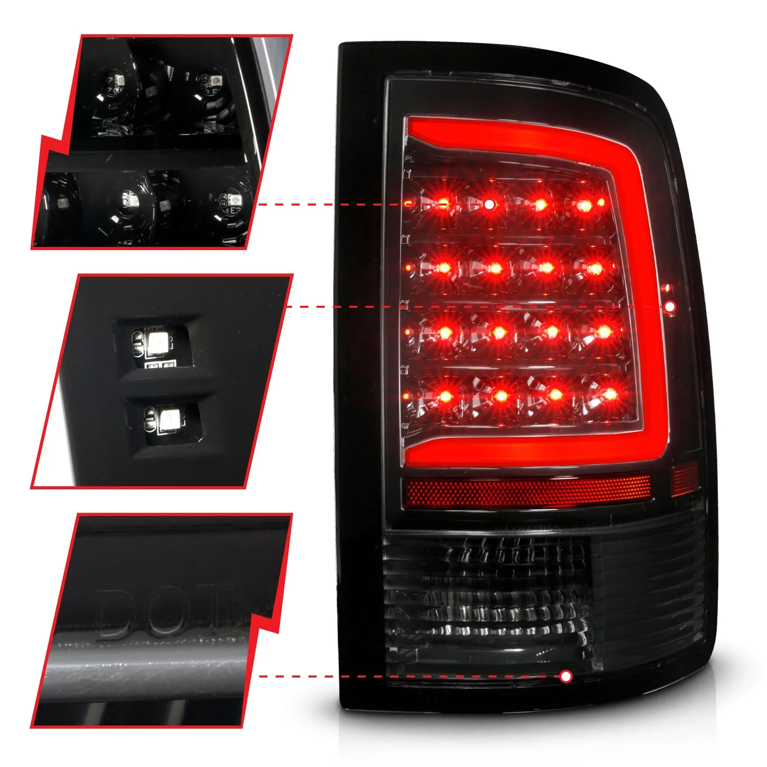 Anzo LED Tail Lights Dodge Ram 1500/ 2500/ 3500 (09-18) RAM 1500 (11-23) Black Housing w/ Clear or Smoke Lens & Sequential Signal - Image 4