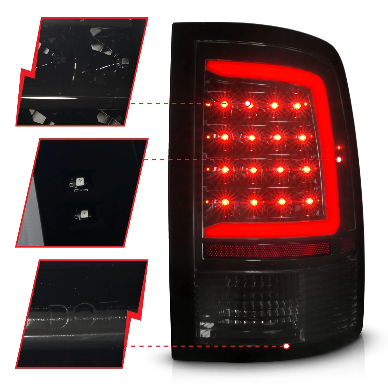 Anzo LED Tail Lights Dodge Ram 1500/ 2500/ 3500 (09-18) RAM 1500 (11-23) Black Housing w/ Clear or Smoke Lens & Sequential Signal - Image 9