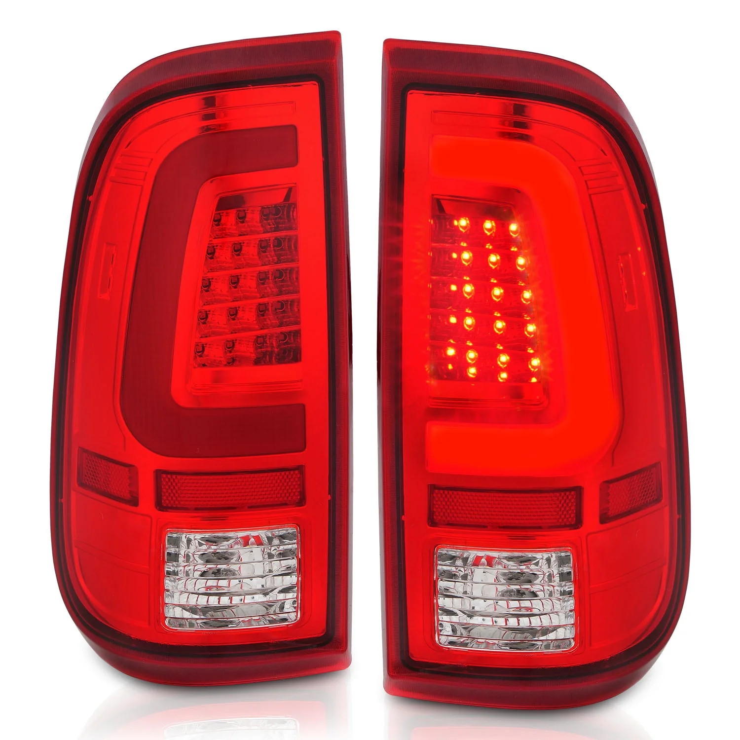 Anzo LED Tail Lights Ford Super Duty (08–16) C-Bar or Standard Style Black or Chrome Housing w/ Red / Clear / Smoke Lens - Image 9