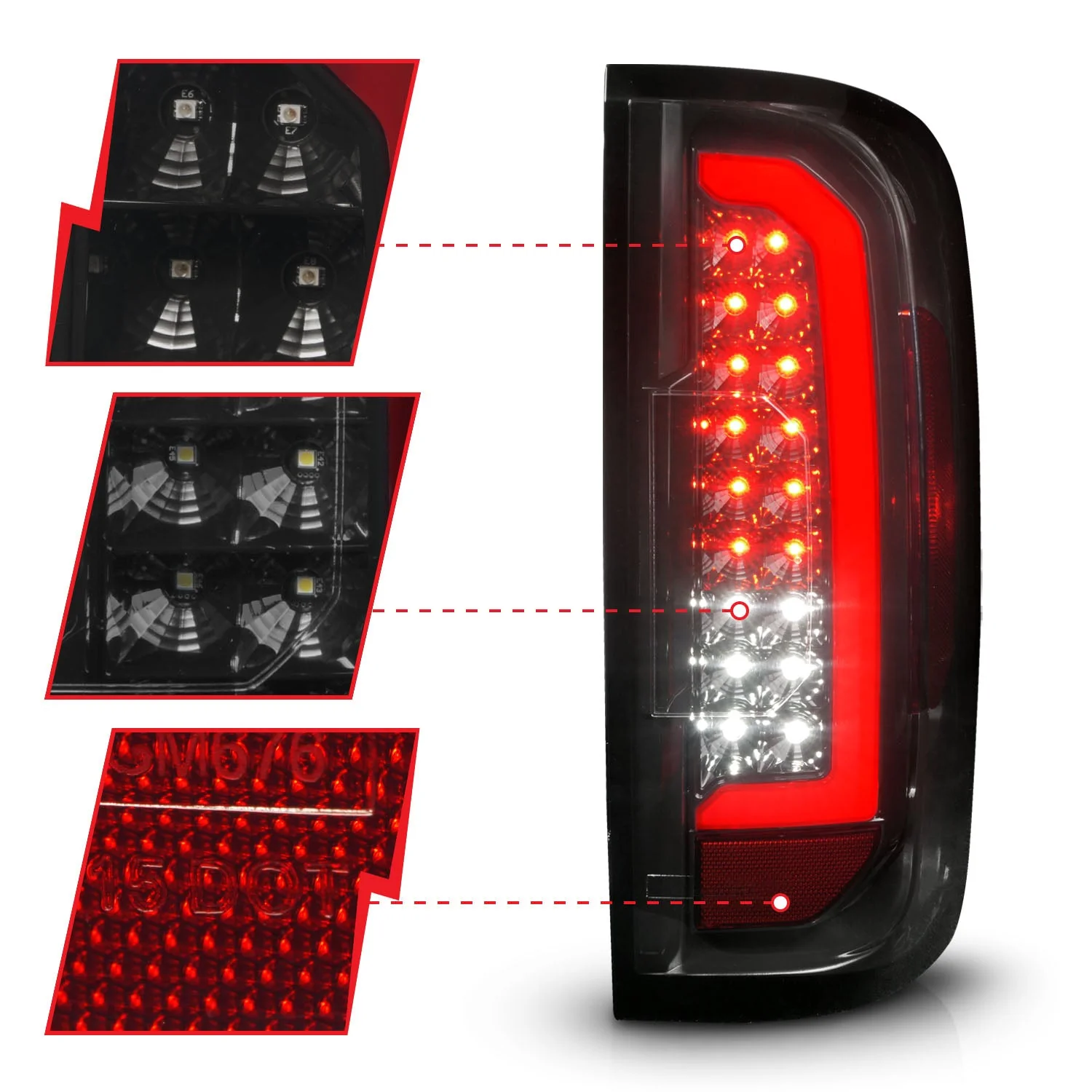 Anzo LED Tail Lights GMC Canyon (15–22) Red Light Bar Style - Black Housing w/ Clear or Smoke Lens - Image 4