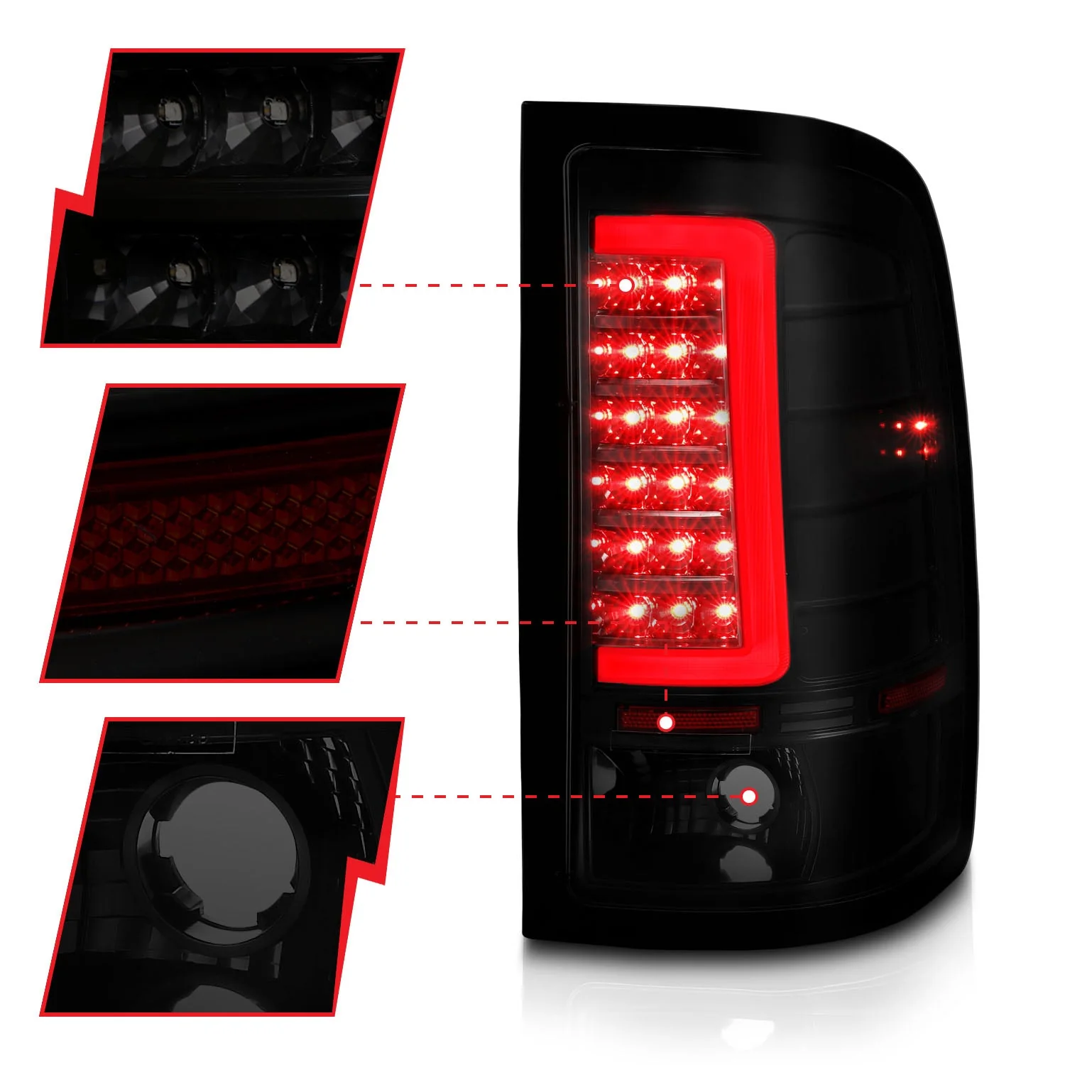 Anzo LED Tail Lights GMC Sierra 1500 (07–13) Sierra 2500HD 3500HD (07–14) C-Bar Type Black w/ Smoke Lens 311389 - Image 5
