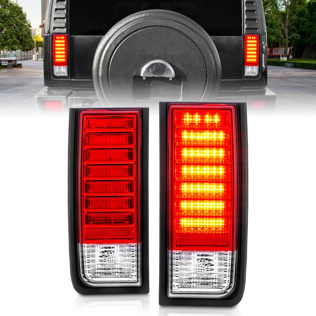 Anzo LED Tail Lights Hummer H2 V8 (03–09) Chrome w/ Red-Clear or Smoke Lens - Image 4