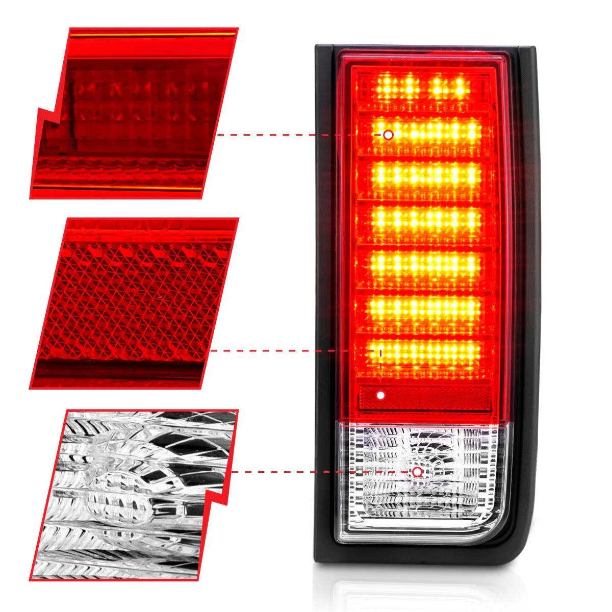 Anzo LED Tail Lights Hummer H2 V8 (03–09) Chrome w/ Red-Clear or Smoke Lens - Image 5