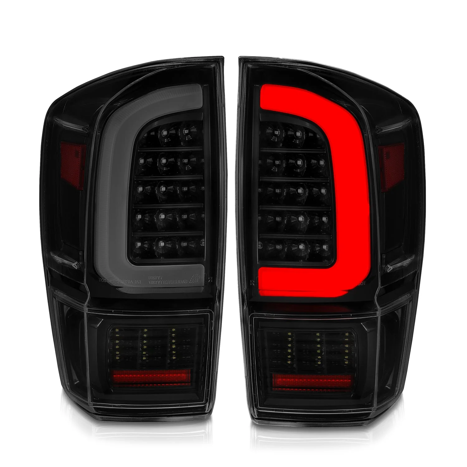 Anzo LED Tail Lights Toyota Tacoma 3rd Gen (16–23) C-Bar Style Plus Sequential Signal Black Housing - Smoked Lens