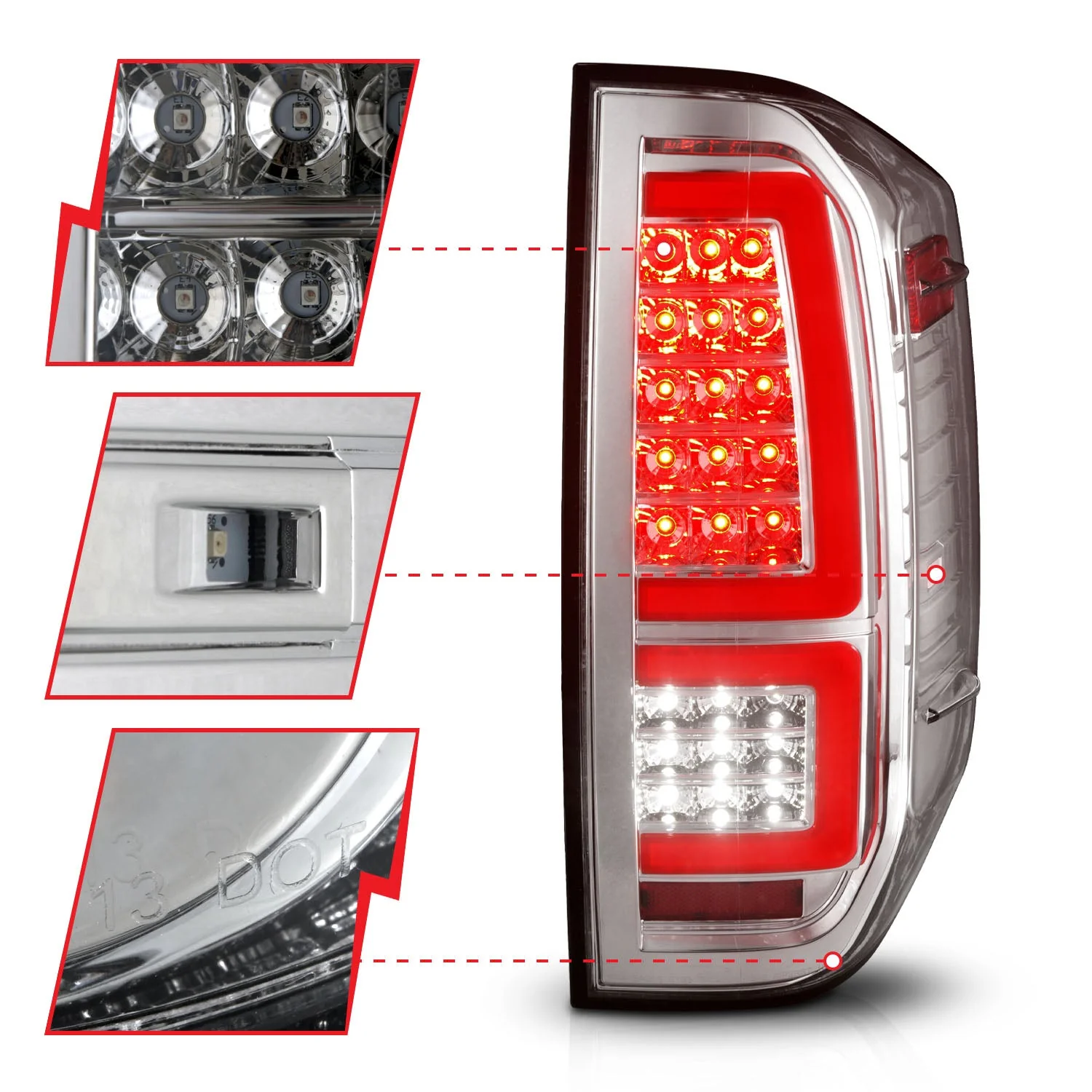 Anzo LED Tail Lights Toyota Tundra (14–21) Red Light Bar w/ Black or Chrome Housing w/ Smoke or Clear Lens & Sequential Signal - Image 16