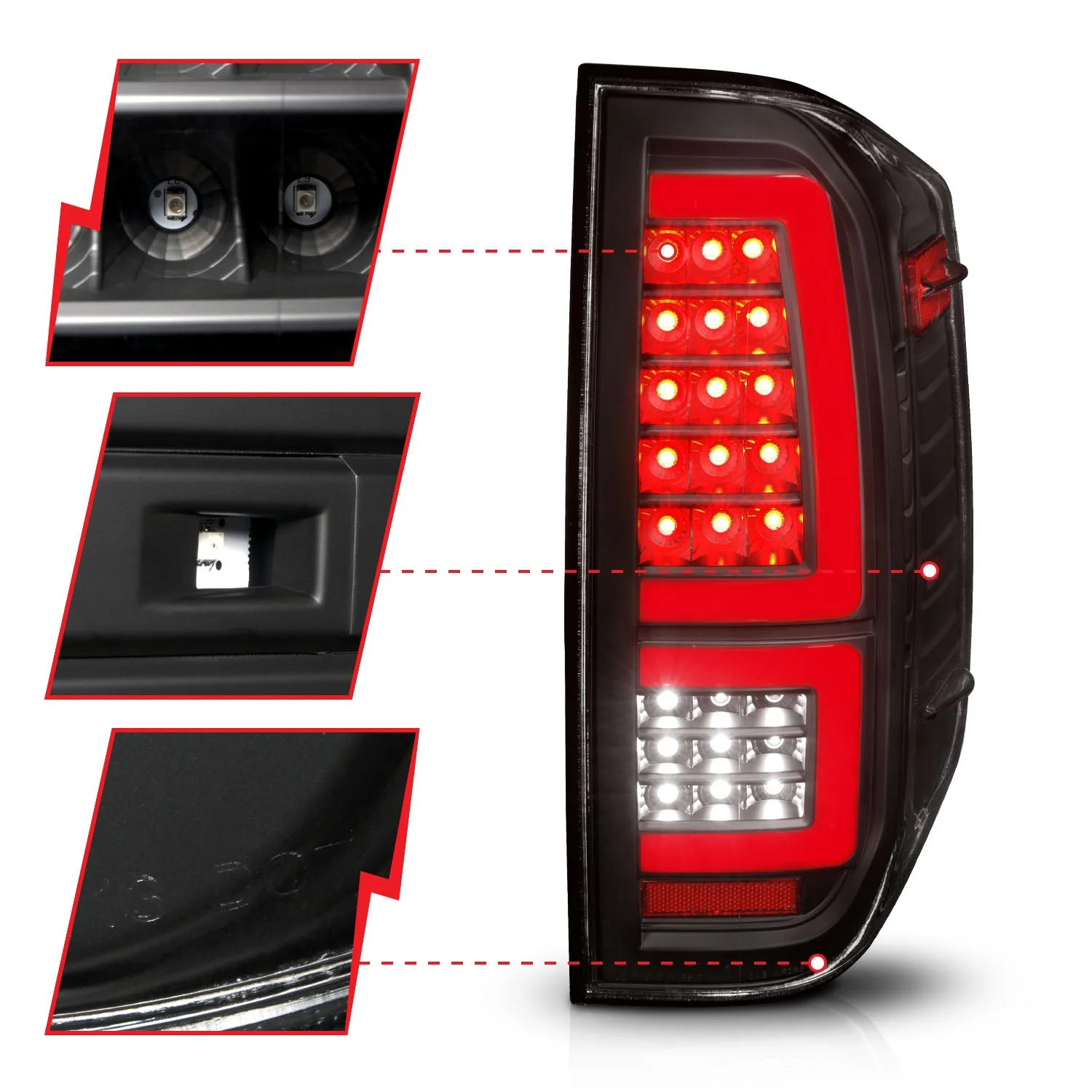 Anzo LED Tail Lights Toyota Tundra (14–21) Red Light Bar w/ Black or Chrome Housing w/ Smoke or Clear Lens & Sequential Signal - Image 4