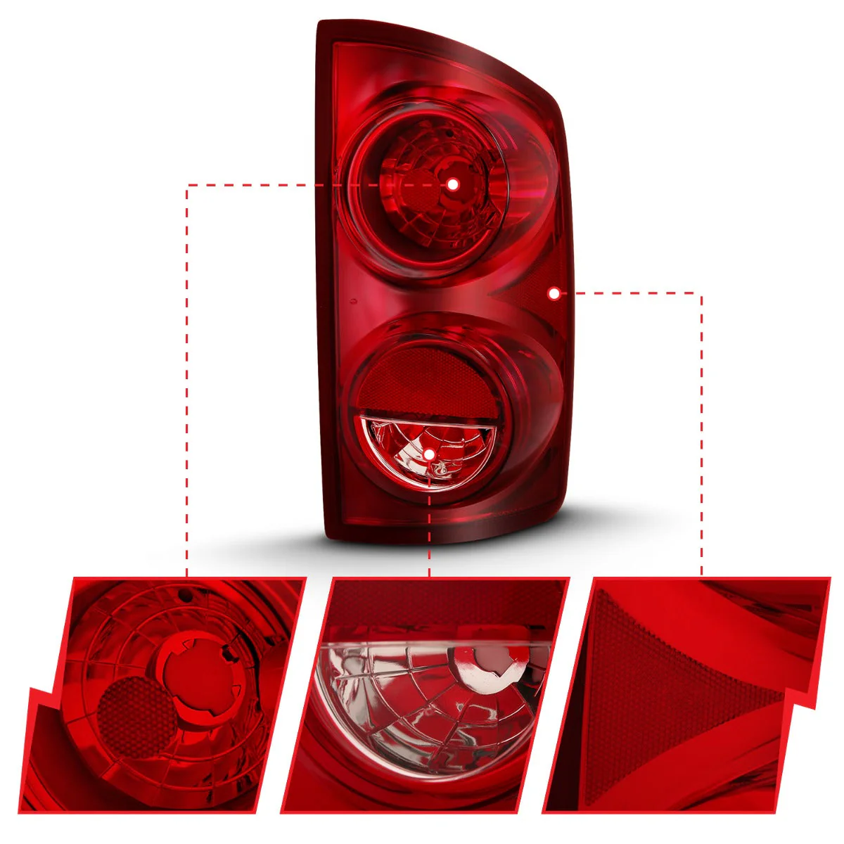 Anzo OE-Style Tail Lights Dodge Ram 1500 (07–08) 2500–3500 (07–09) Chrome Housing w/ Red-Clear Lens 311309 - Image 3