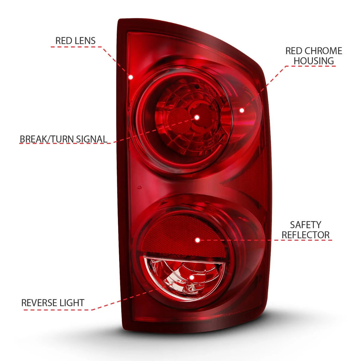 Anzo OE-Style Tail Lights Dodge Ram 1500 (07–08) 2500–3500 (07–09) Chrome Housing w/ Red-Clear Lens 311309 - Image 4