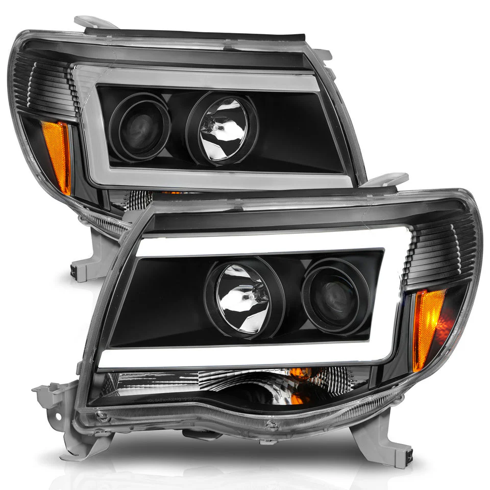 Anzo Projector Headlights Toyota Tacoma (05–11) C-Bar Style Black w/ Clear Lens 111517