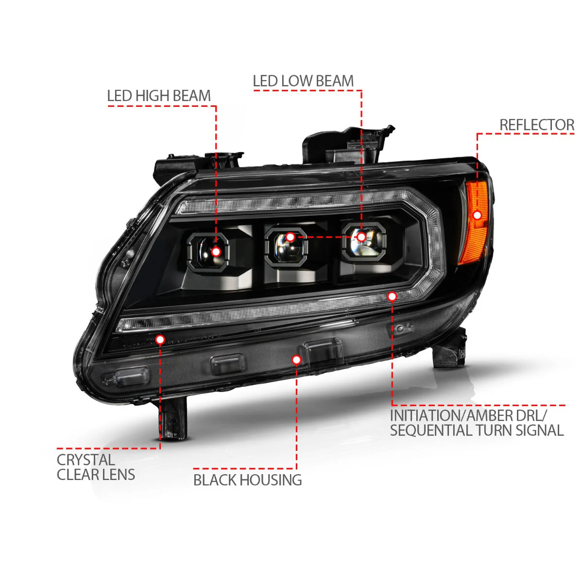 Anzo Projector Headlights Chevy Colorado (15-22) White or Amber DRL - Black Housing & Clear Lens w/ Initiation & Sequential Signal - Image 11