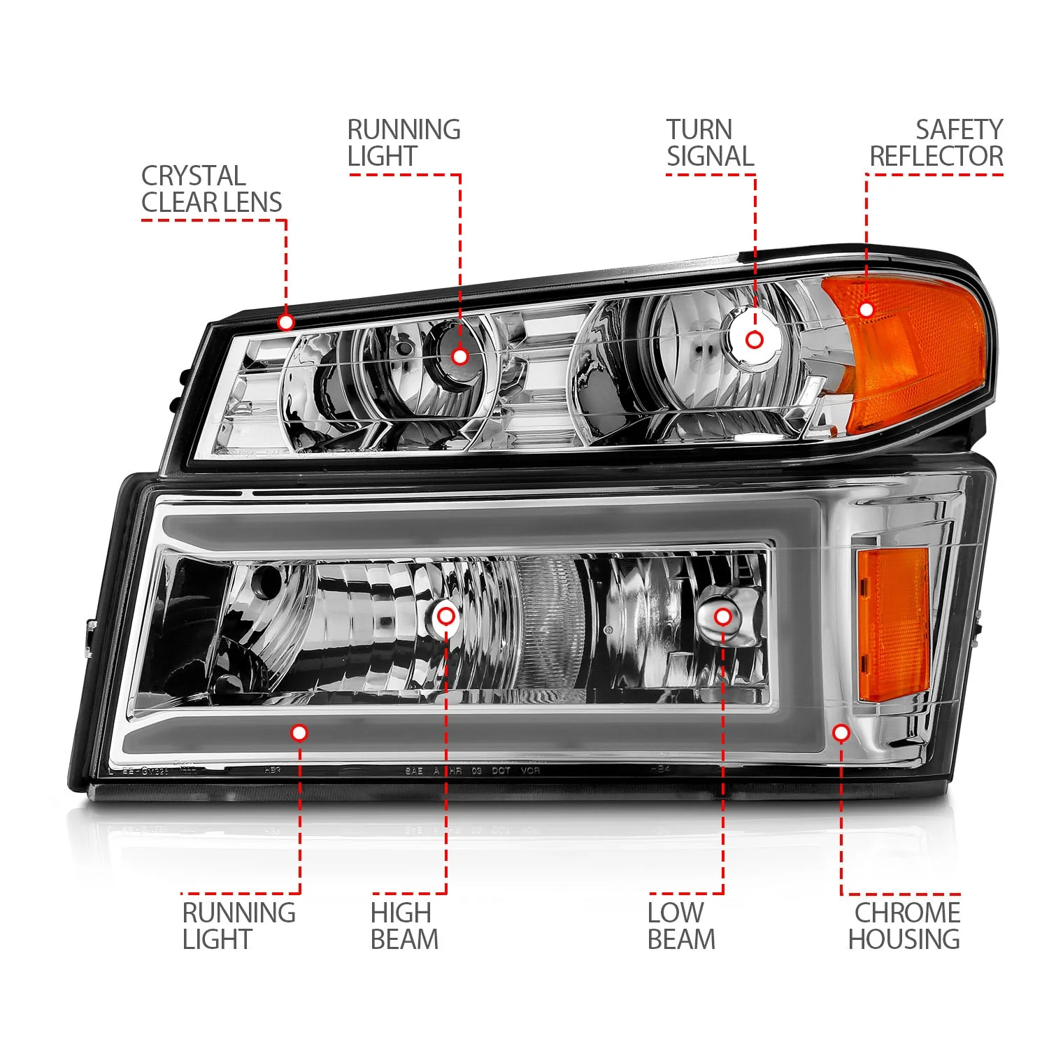 Anzo Projector Headlights Chevy Colorado / GMC Canyon (04–12) Crystal Plank Style – Black or Chrome Housing w/ 4PCS Parking & Signal Lights - Image 10