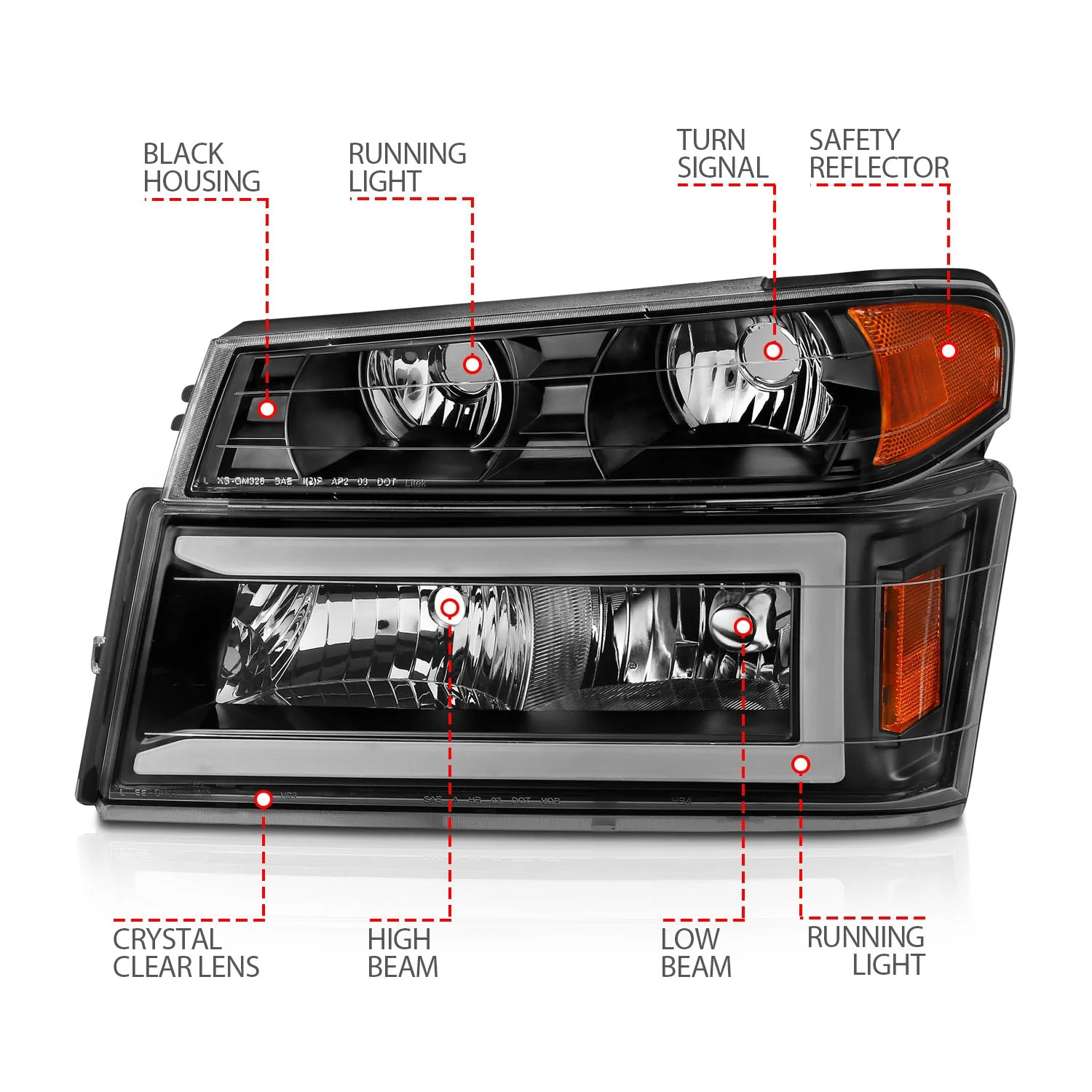 Anzo Projector Headlights Chevy Colorado / GMC Canyon (04–12) Crystal Plank Style – Black or Chrome Housing w/ 4PCS Parking & Signal Lights - Image 5