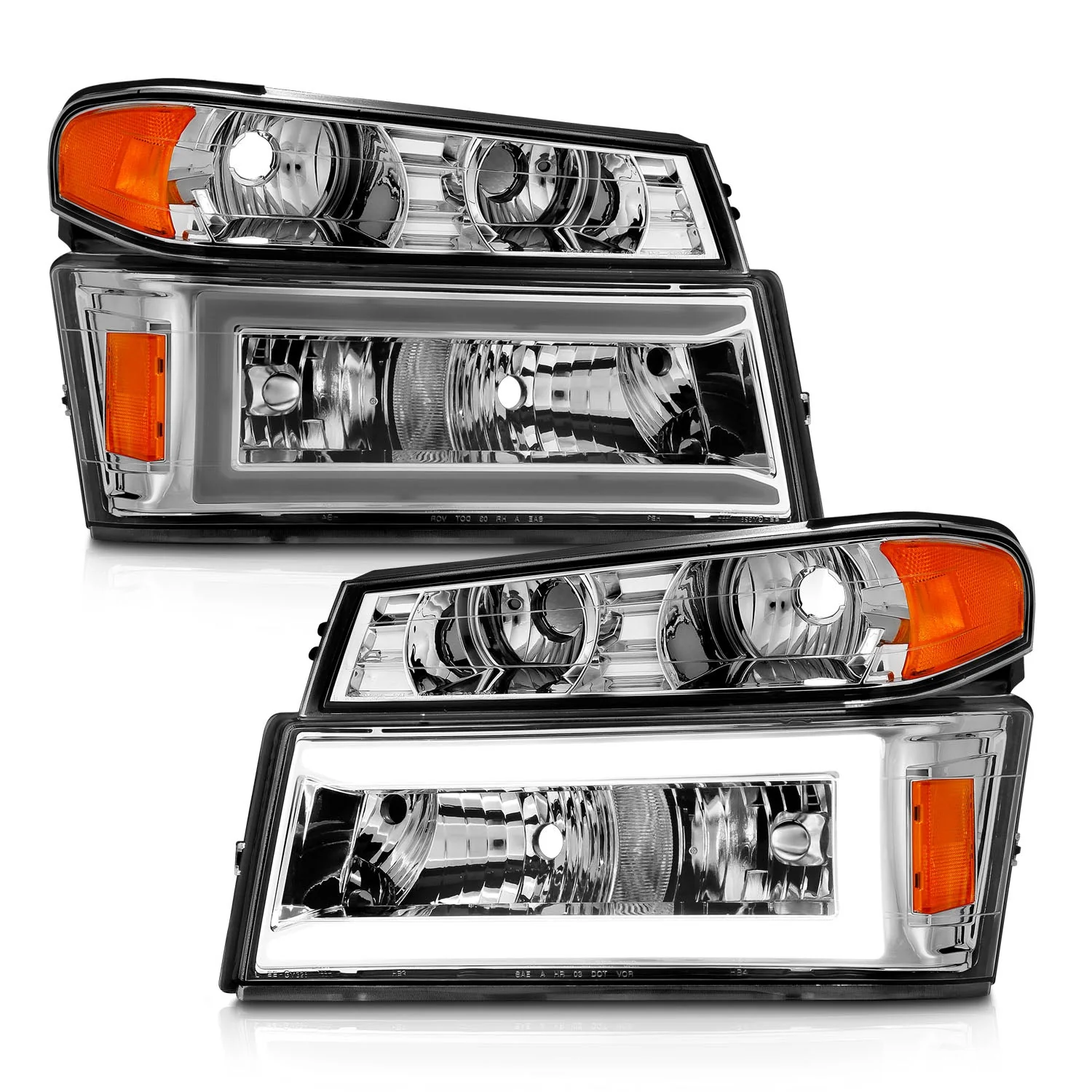 Anzo Projector Headlights Chevy Colorado / GMC Canyon (04–12) Crystal Plank Style – Black or Chrome Housing w/ 4PCS Parking & Signal Lights - Image 6