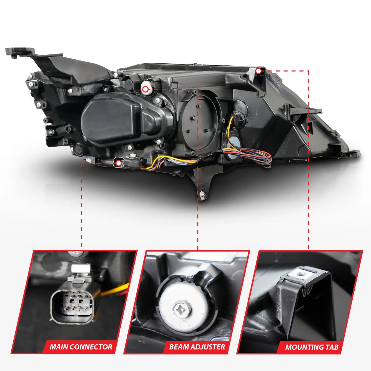 Anzo Projector Headlights Chevy Impala (14-20) [For Halogen Models Only] Light Bar Style - Black Housing w/ Clear Lens - Image 2