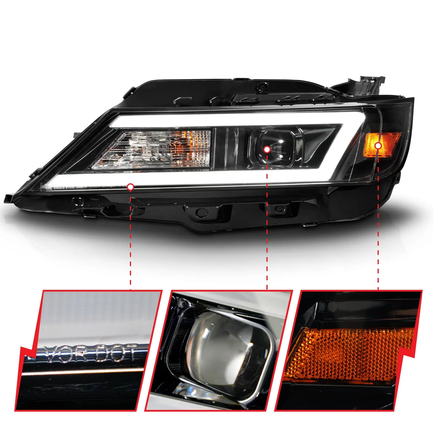 Anzo Projector Headlights Chevy Impala (14-20) [For Halogen Models Only] Light Bar Style - Black Housing w/ Clear Lens - Image 4