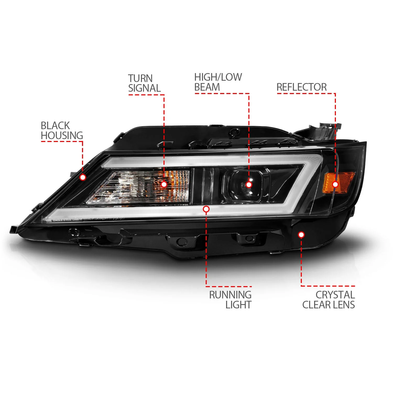 Anzo Projector Headlights Chevy Impala (14-20) [For Halogen Models Only] Light Bar Style - Black Housing w/ Clear Lens - Image 5