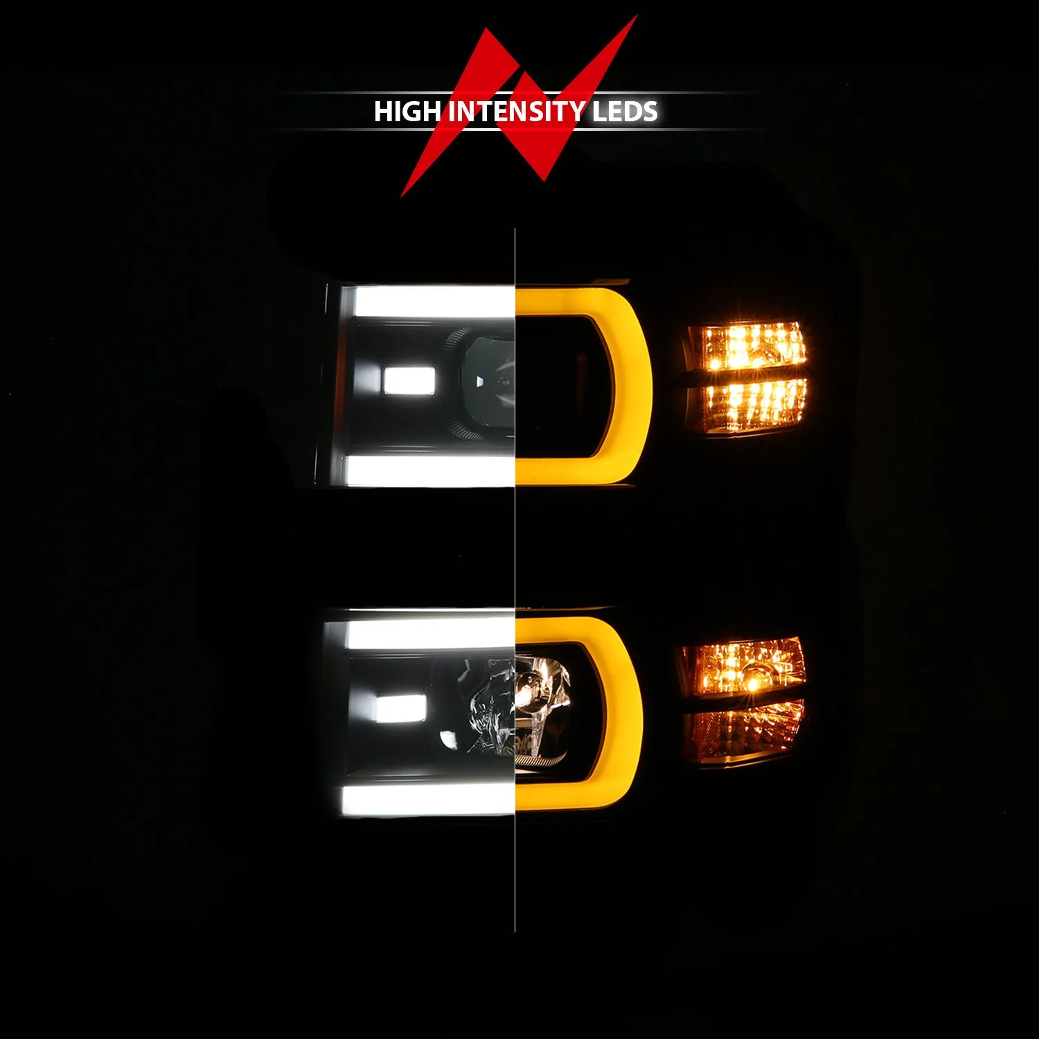 Anzo Projector Headlights Chevy Silverado 1500 (14-15) Plank Style - Black Housing w/ Clear Lens & Sequential Signal - Image 3