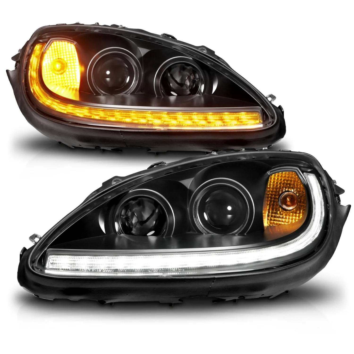 Anzo Projector Headlights Corvette C6 (05–13) Plank Style - Black Housing w/ DRL & Sequential Signal