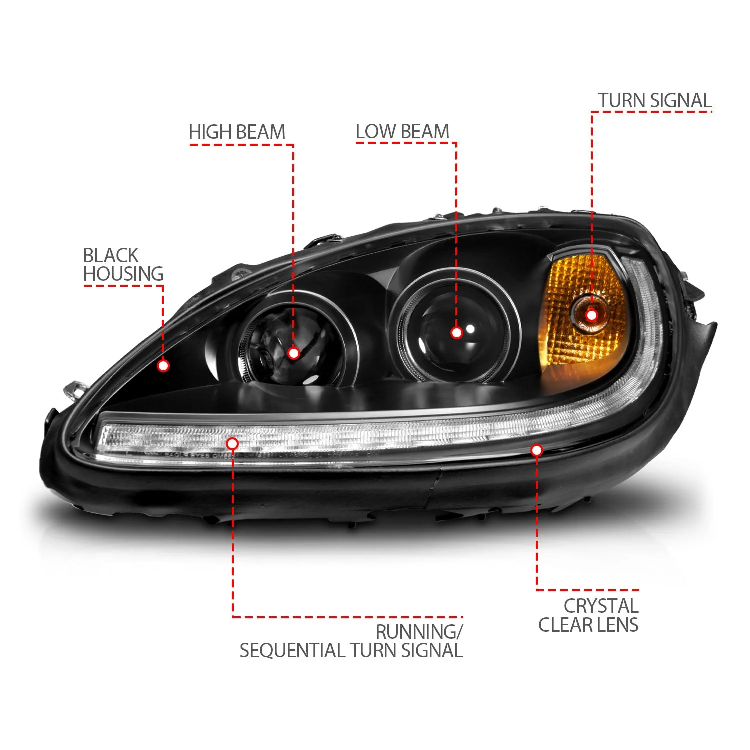 Anzo Projector Headlights Corvette C6 (05–13) Plank Style - Black Housing w/ DRL & Sequential Signal - Image 5