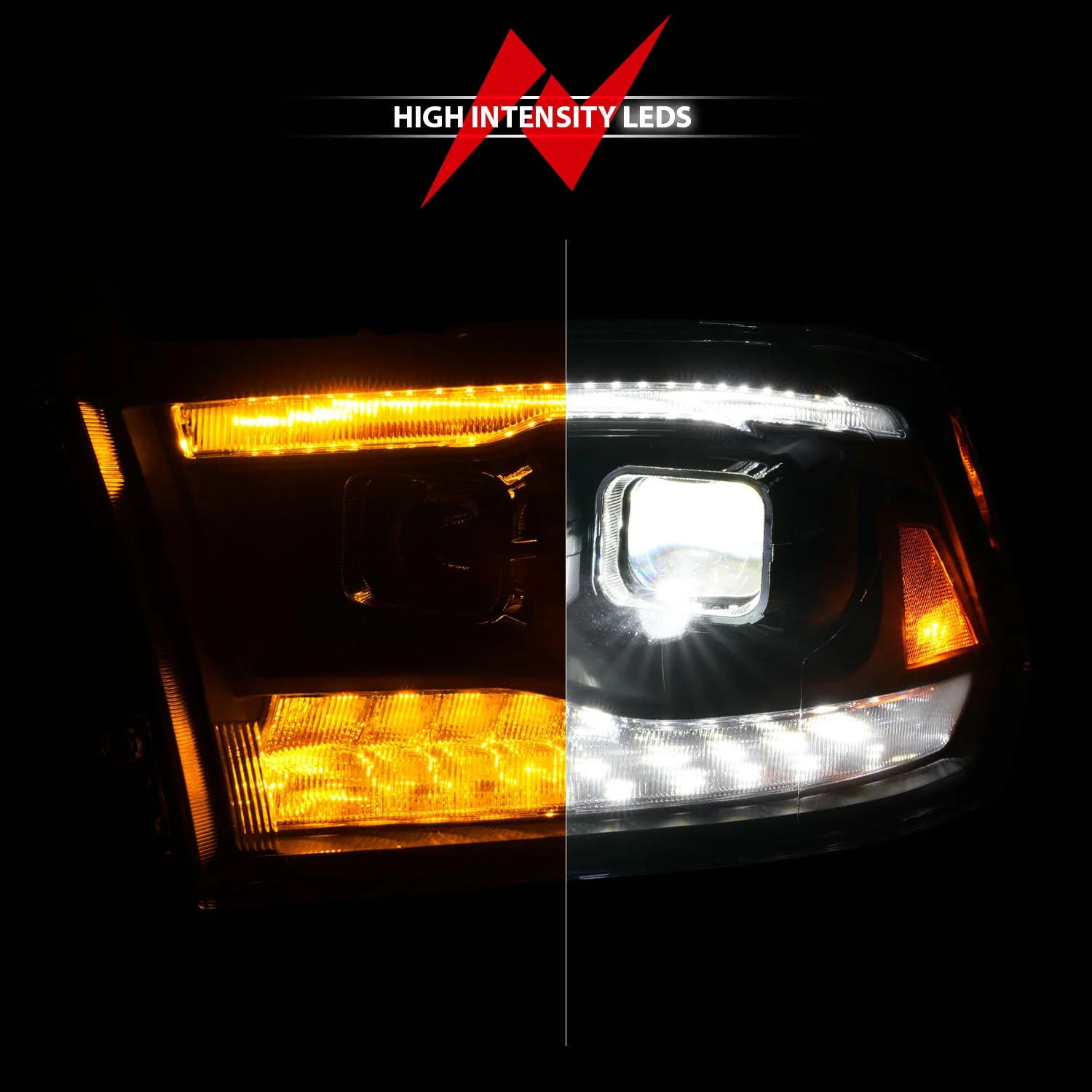 Anzo Projector Headlights Dodge Ram 1500 (09–23) RAM 2500 3500 (11–23) Plank Style – Full LED & Halogen Variants w/ Initiation & Sequential Signals - Image 2