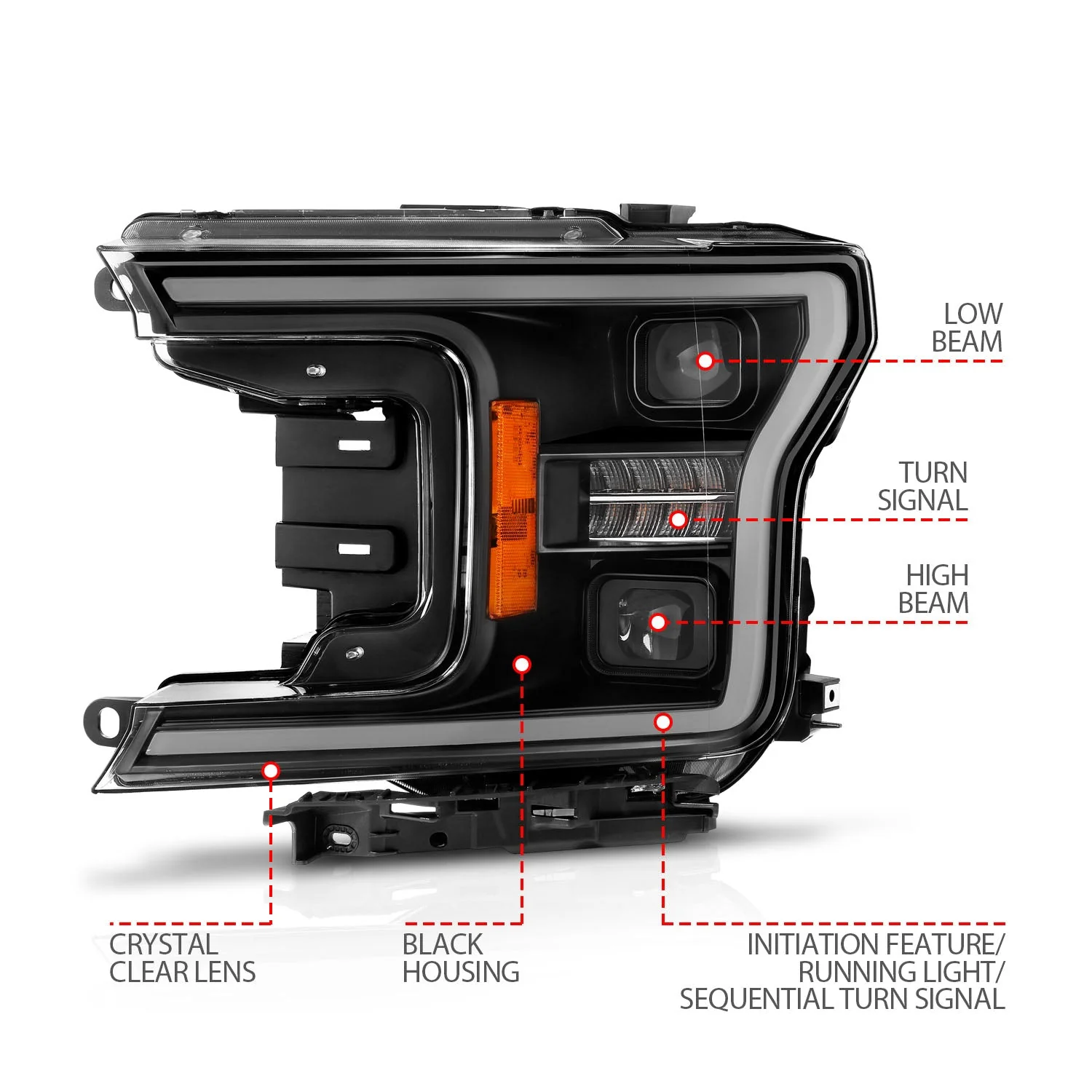Anzo Projector Headlights Ford F150 (18–20) Initiation & Sequential Plank Style - Black or Chrome Housing w/ Clear Lens - Image 5