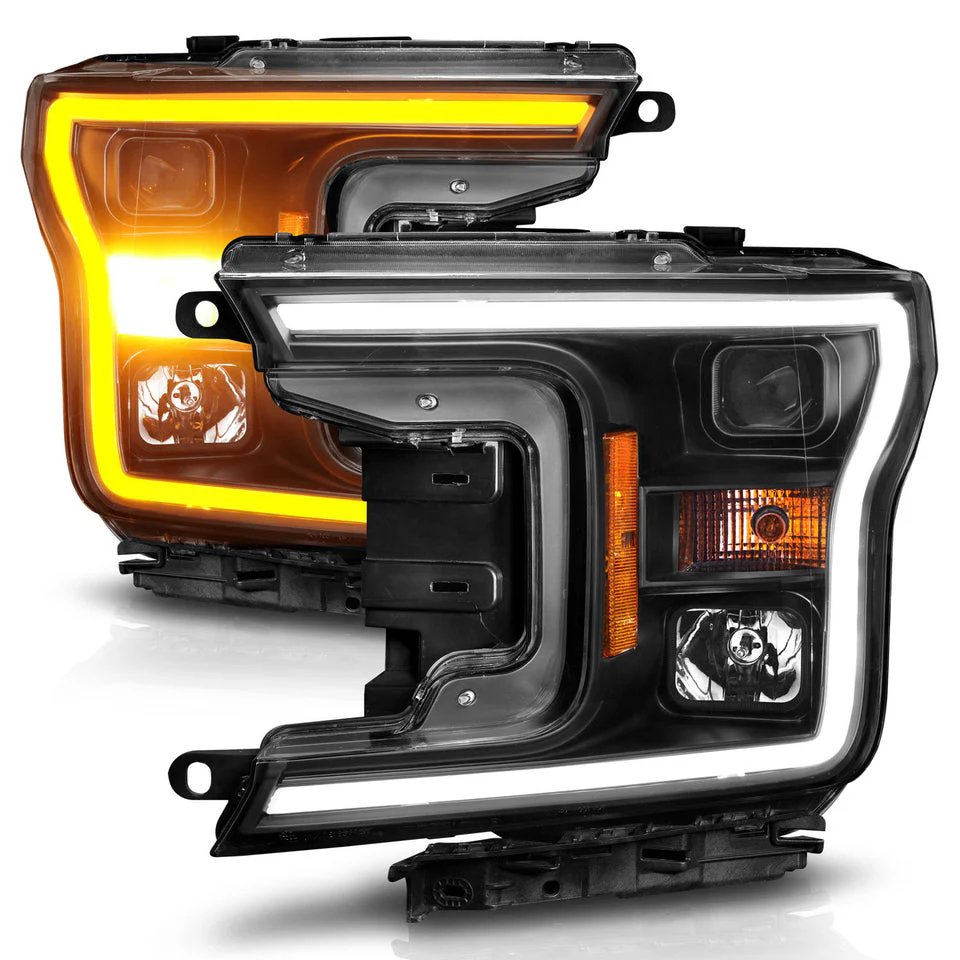 Anzo Projector Headlights Ford F150 (2018–2020) Plank Style Switchback w/ Black or Chrome Housing