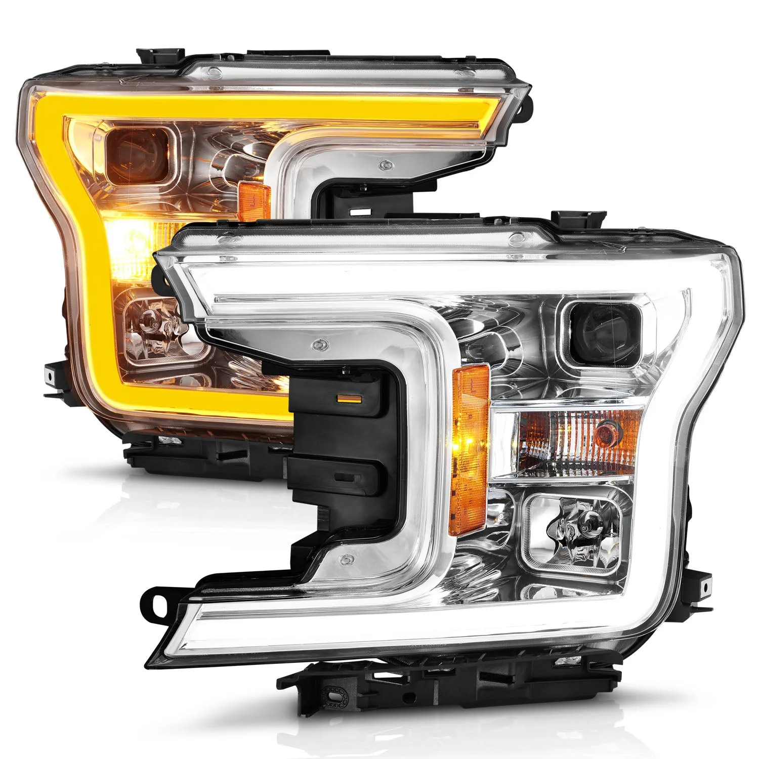 Anzo Projector Headlights Ford F150 (2018–2020) Plank Style Switchback w/ Black or Chrome Housing - Image 6