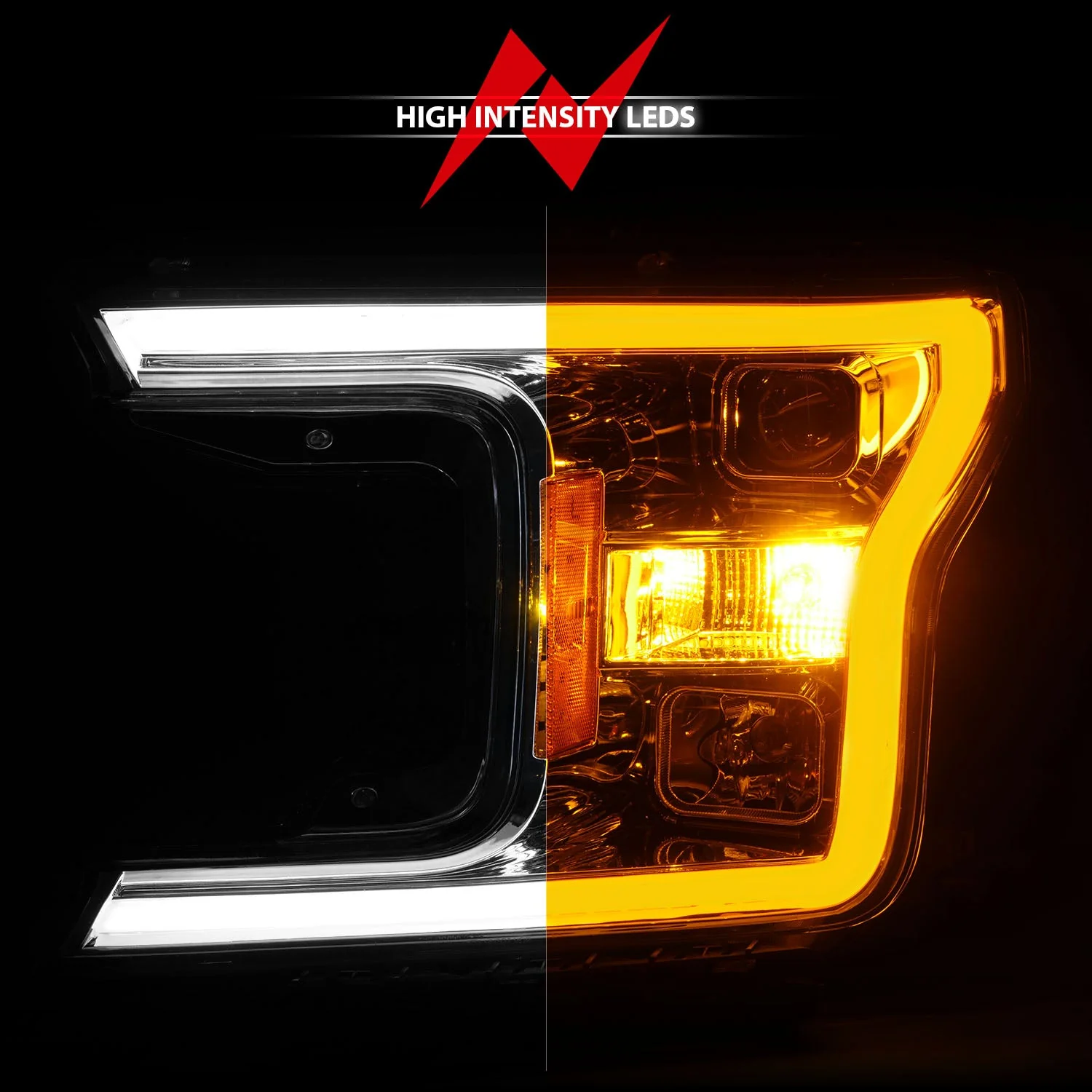 Anzo Projector Headlights Ford F150 (2018–2020) Plank Style Switchback w/ Black or Chrome Housing - Image 8