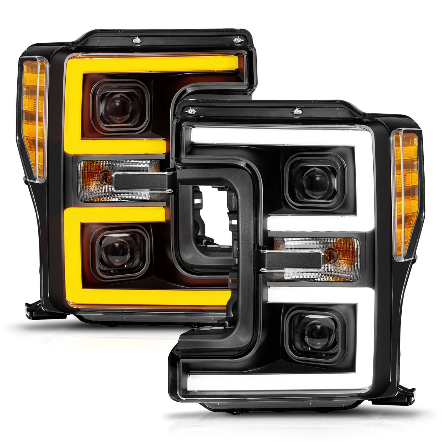 Anzo Projector Headlights Ford F250 350 450 Super Duty (17–19) Switchback Plank Style - Black Housing w/ Clear Lens 111577 - Image 4