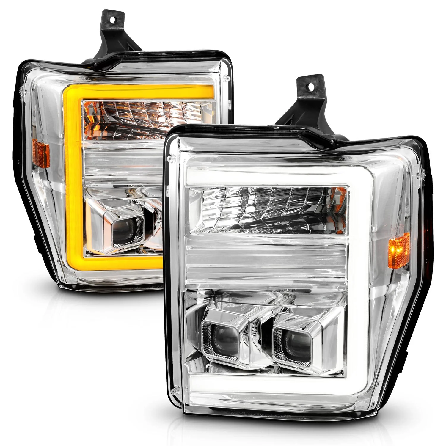 Anzo Projector Headlights Ford F250 F350 F450 F550 Super Duty (08–10) Switchback Plank Style - Black or Chrome Housing w/ Clear Lens - Image 6