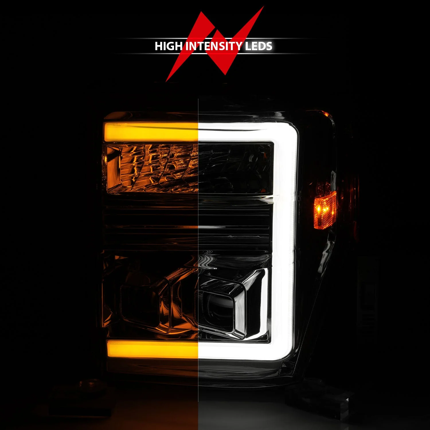 Anzo Projector Headlights Ford F250 F350 F450 F550 Super Duty (08–10) Switchback Plank Style - Black or Chrome Housing w/ Clear Lens - Image 8