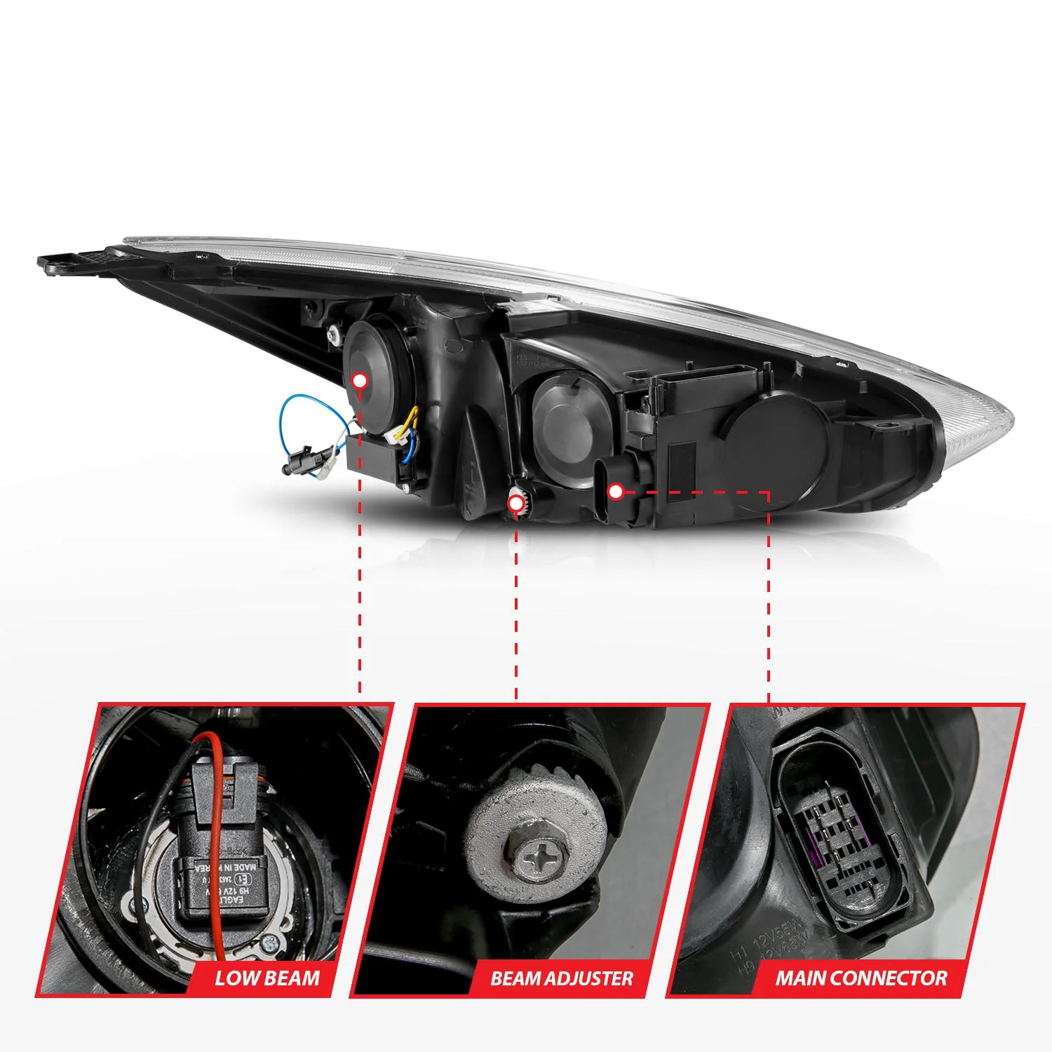 Anzo Projector Headlights Ford Focus (15–18) Switchback Plank Style Black Housing w/ Clear Lens - Image 2