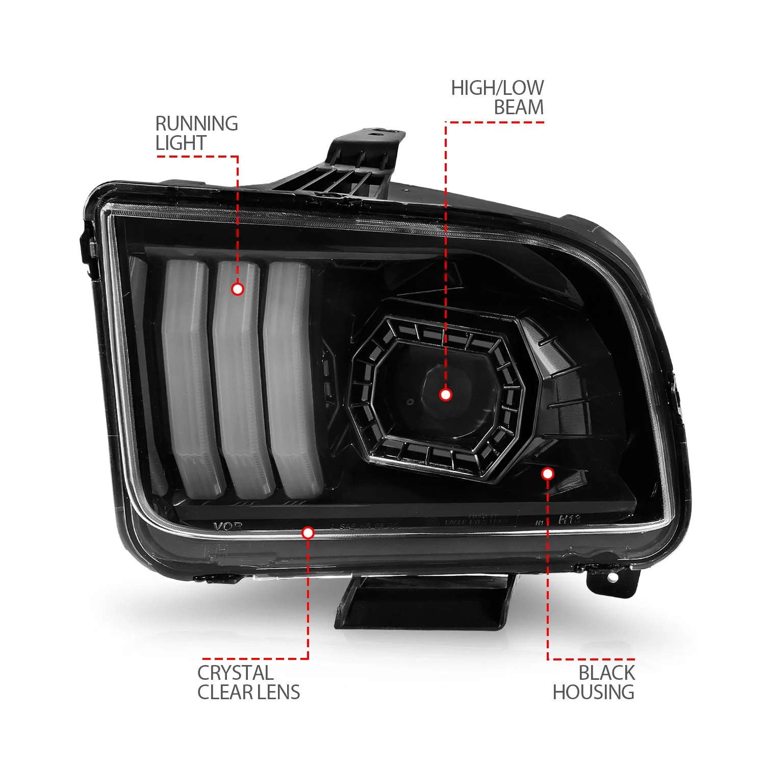 Anzo Projector Headlights Ford Mustang (05–09) Light Bar Style Black or Chrome Housing w/ Clear Lens - Image 5