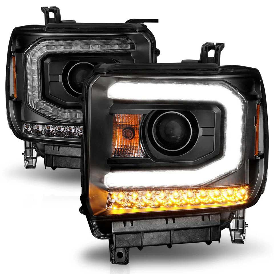 Anzo Projector Headlights GMC Sierra 1500 / 2500HD / 3500HD (14–19) C-Bar Style Black or Chrome w/ Clear Lens