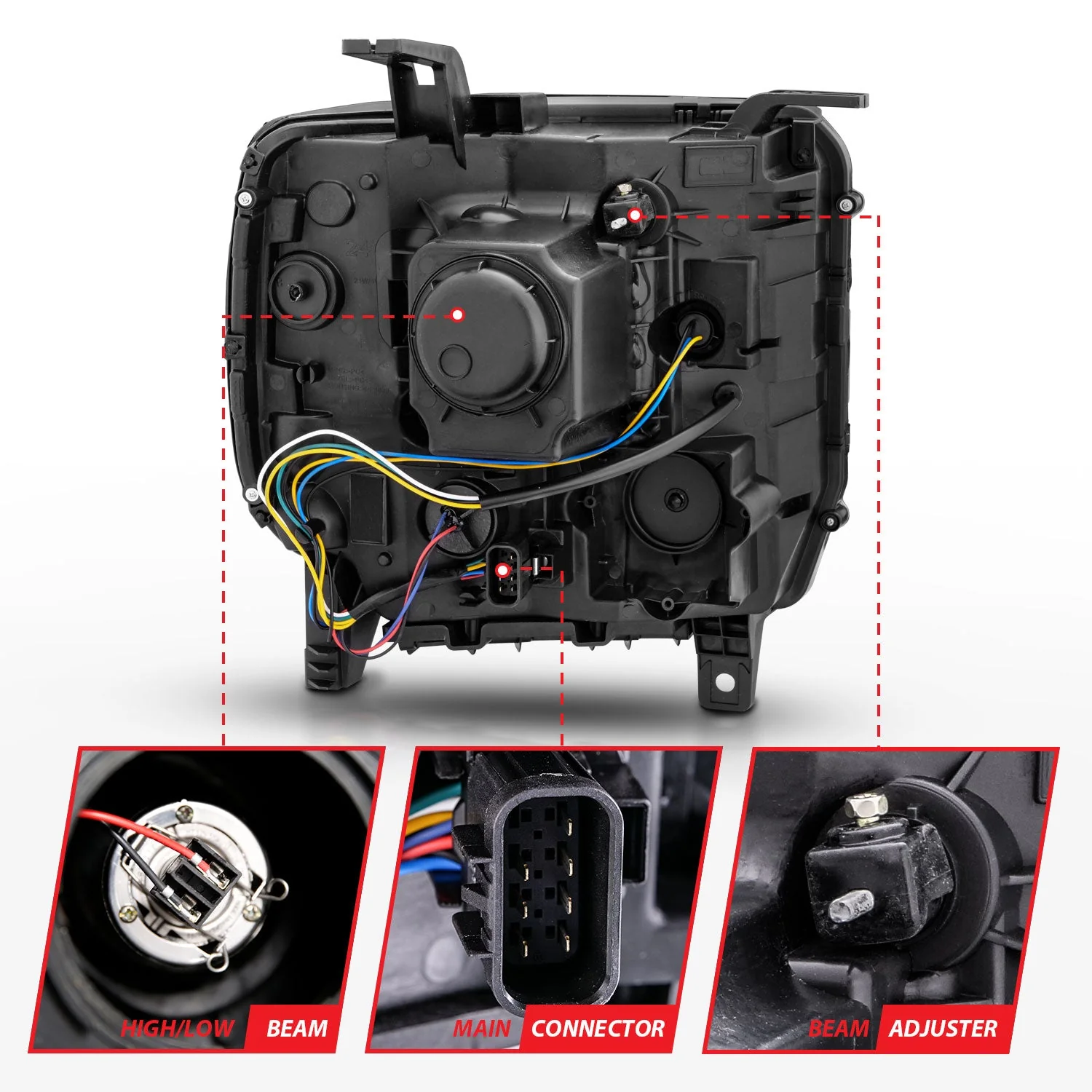 Anzo Projector Headlights GMC Sierra 1500 / 2500HD / 3500HD (14–19) C-Bar Style Black or Chrome w/ Clear Lens - Image 2