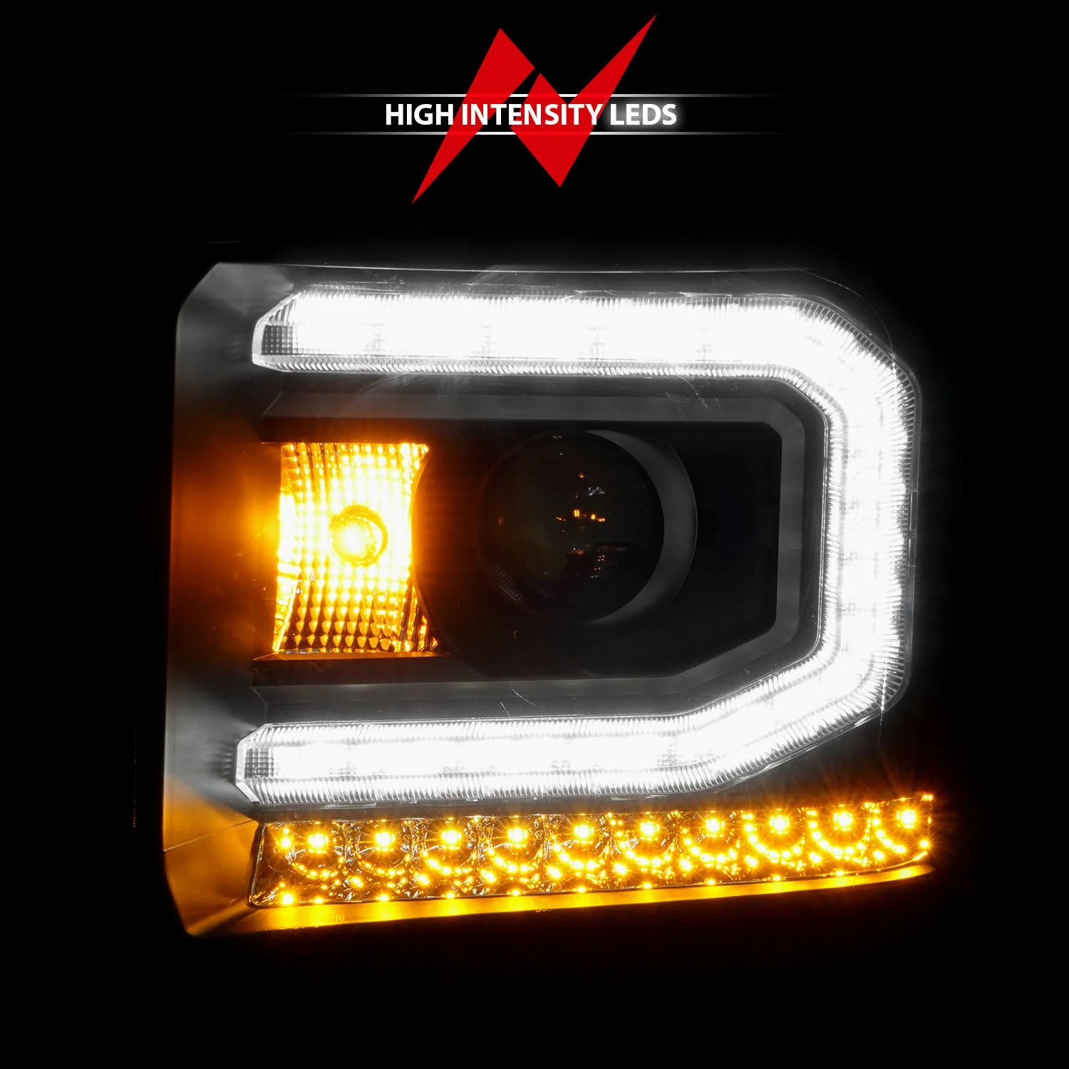 Anzo Projector Headlights GMC Sierra 1500 / 2500HD / 3500HD (14–19) C-Bar Style Black or Chrome w/ Clear Lens - Image 5