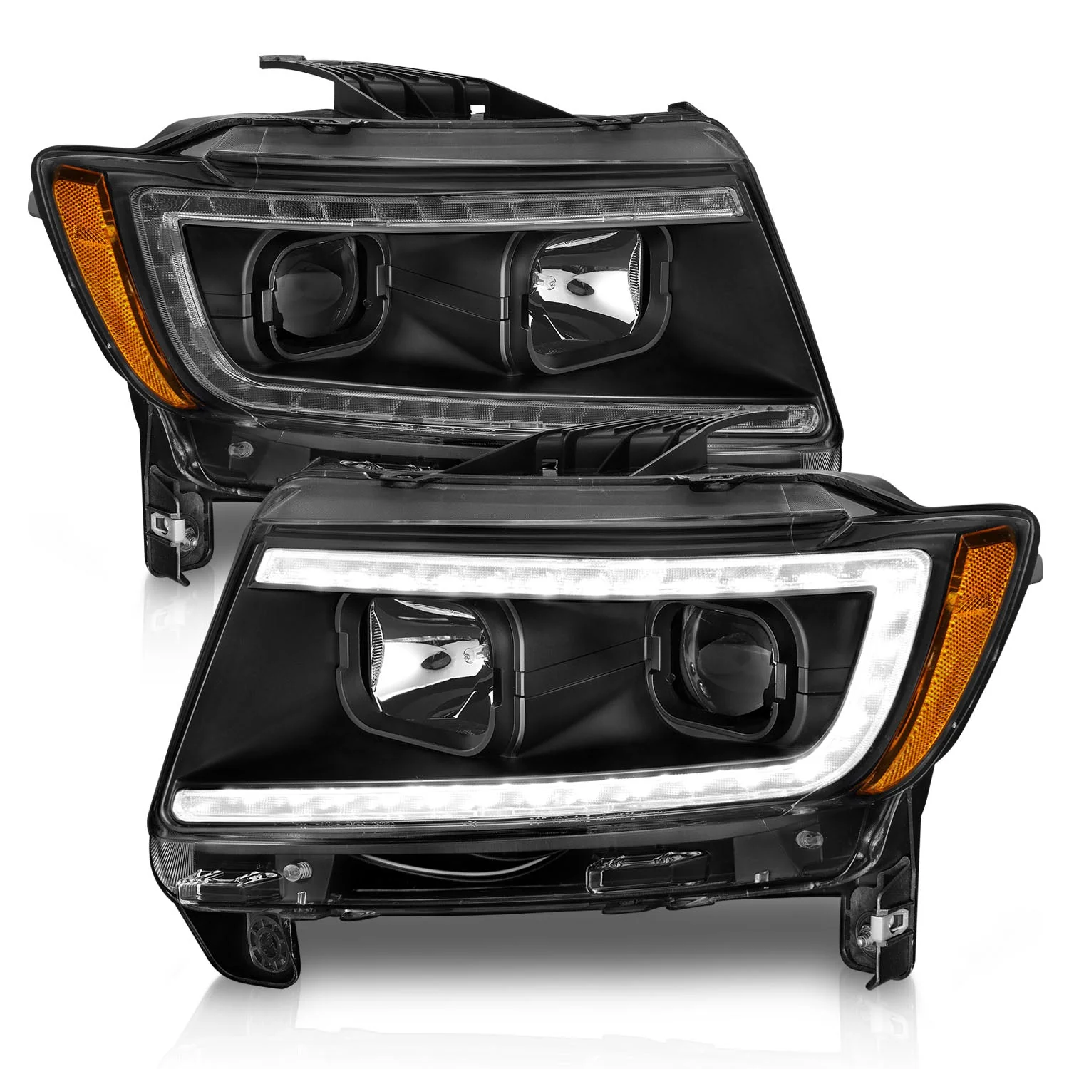 Anzo Projector Headlights Jeep Grand Cherokee (11-13) Switchback Plank Style Headlights Black Housing w/ Clear Lens 111568 - Image 5