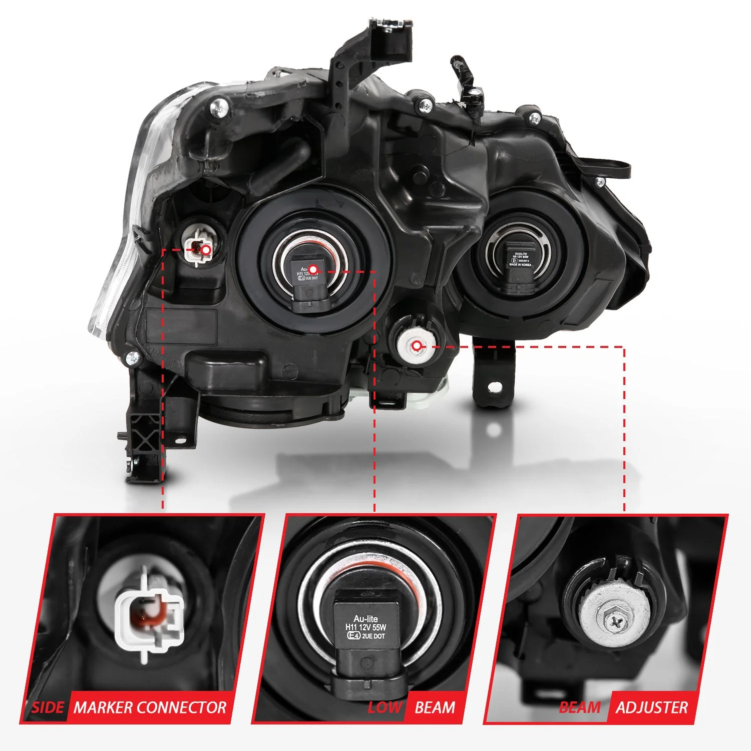 Anzo Projector Headlights Nissan Altima (10-15) Coupe / Sedan Projector Headlights Black or Chrome - For Halogen Models Only - Image 10