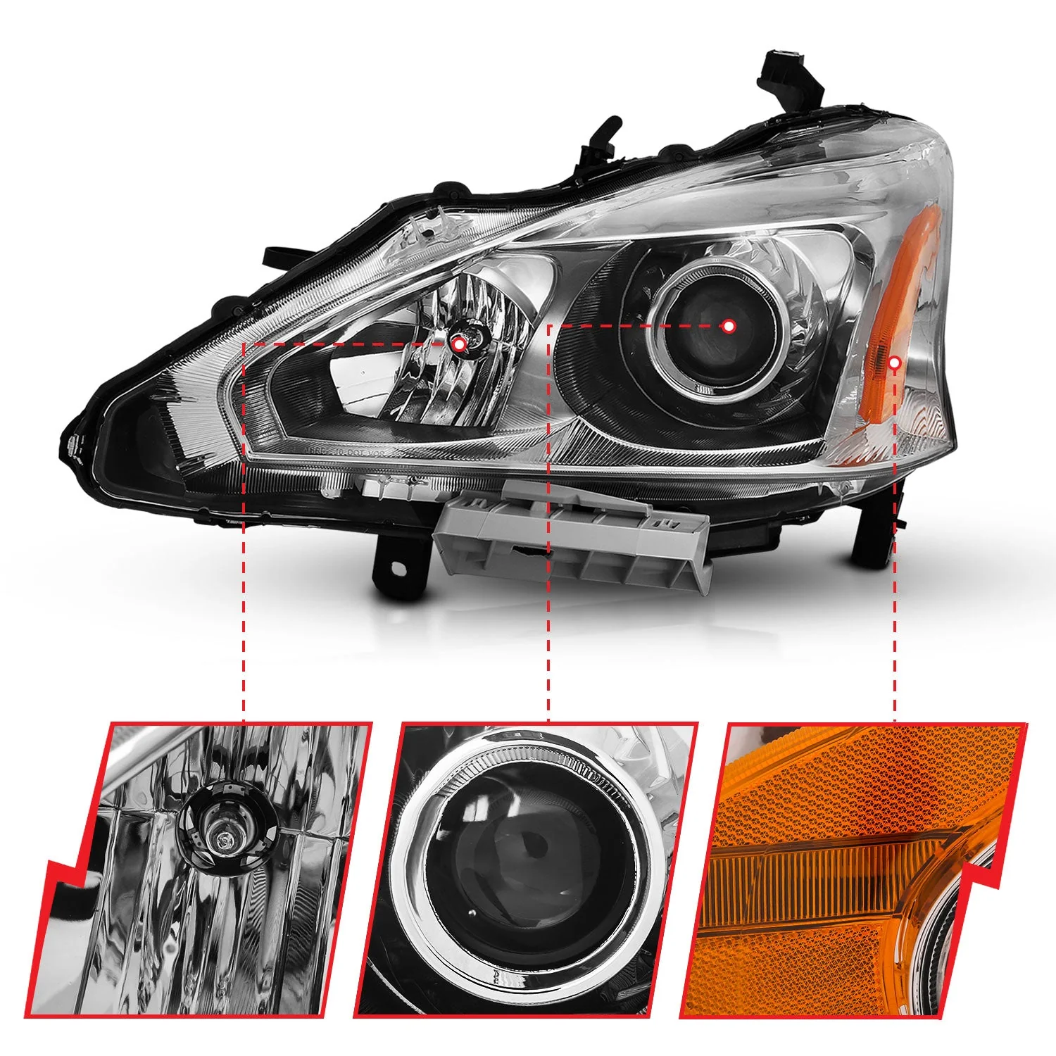 Anzo Projector Headlights Nissan Altima (10-15) Coupe / Sedan Projector Headlights Black or Chrome - For Halogen Models Only - Image 11