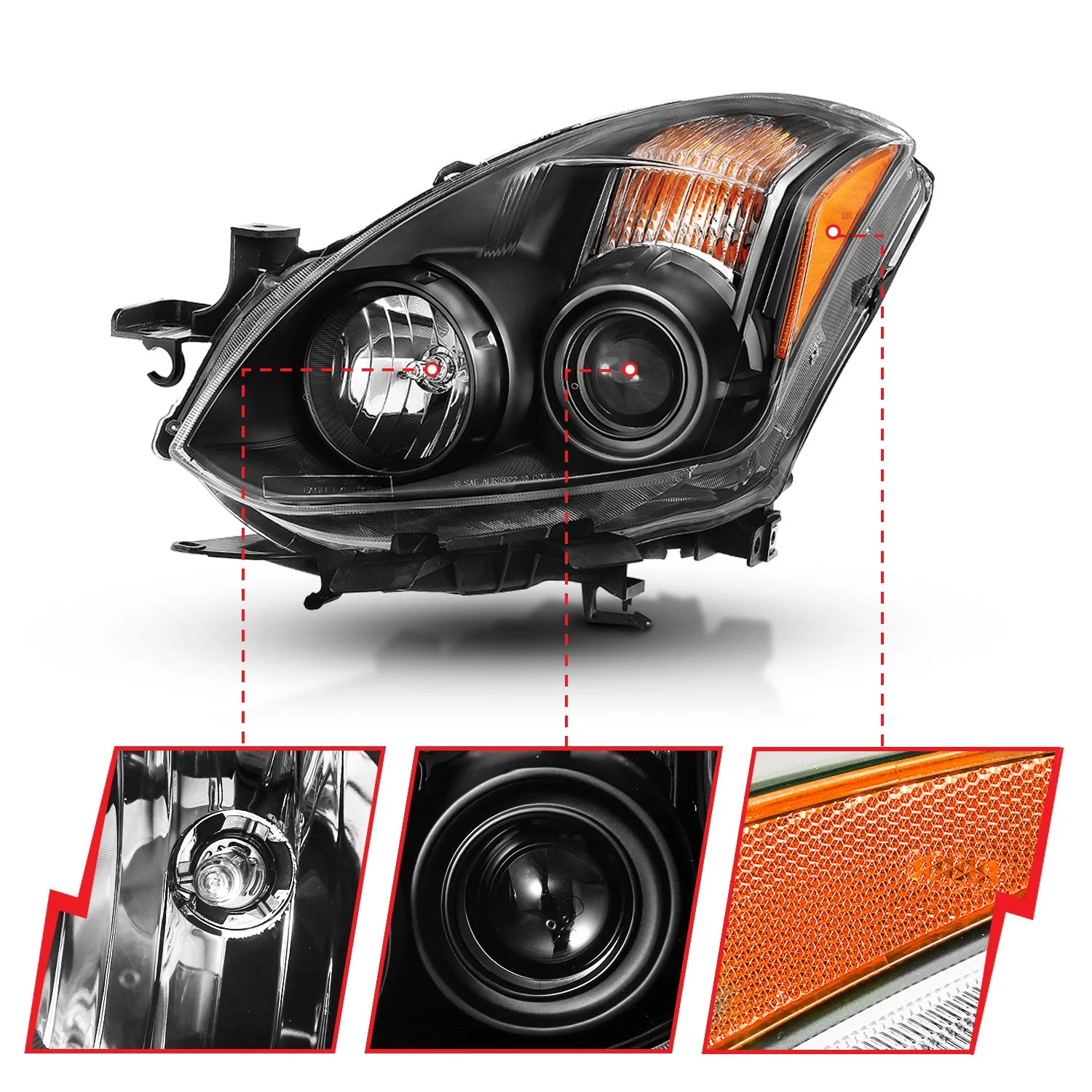 Anzo Projector Headlights Nissan Altima (10-15) Coupe / Sedan Projector Headlights Black or Chrome - For Halogen Models Only - Image 3