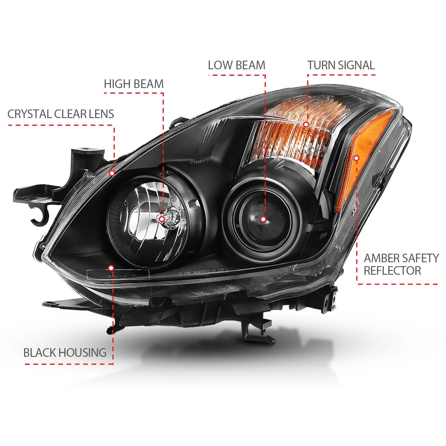 Anzo Projector Headlights Nissan Altima (10-15) Coupe / Sedan Projector Headlights Black or Chrome - For Halogen Models Only - Image 4