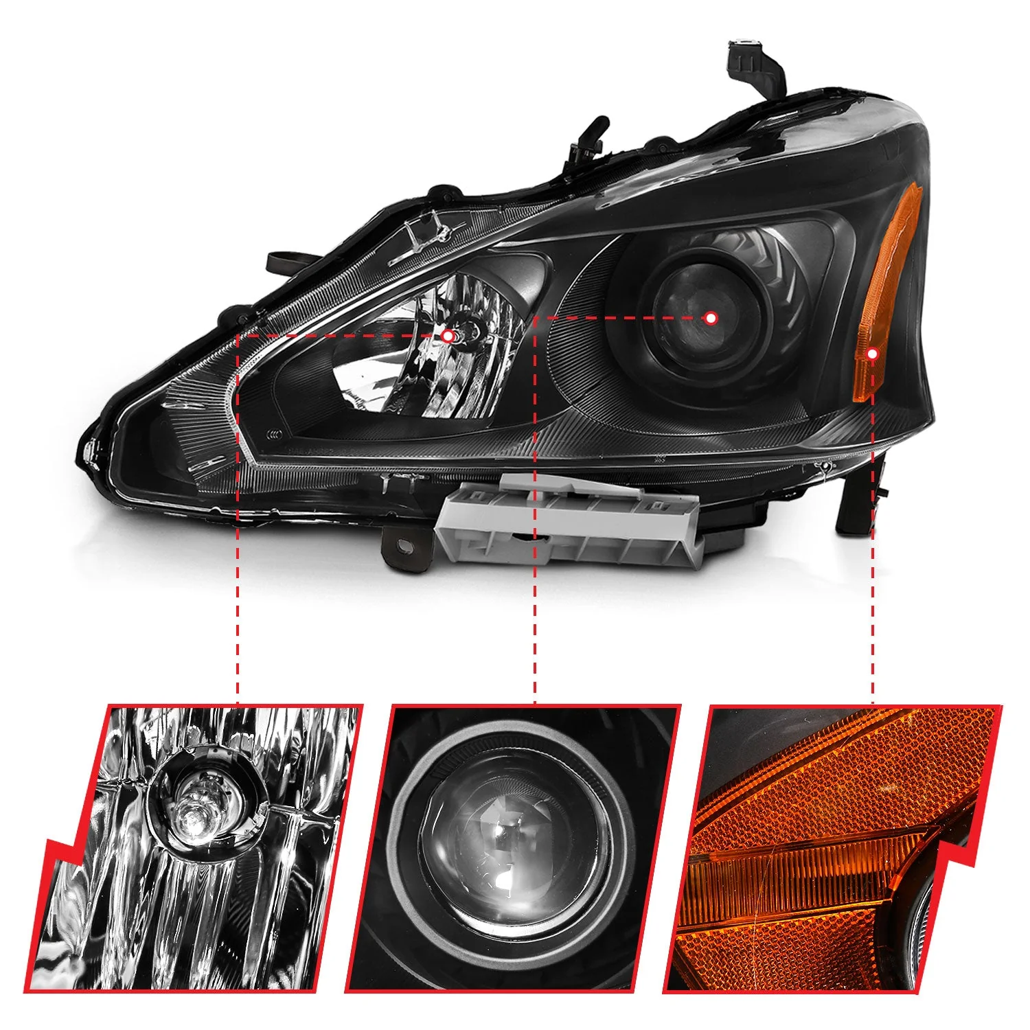 Anzo Projector Headlights Nissan Altima (10-15) Coupe / Sedan Projector Headlights Black or Chrome - For Halogen Models Only - Image 7