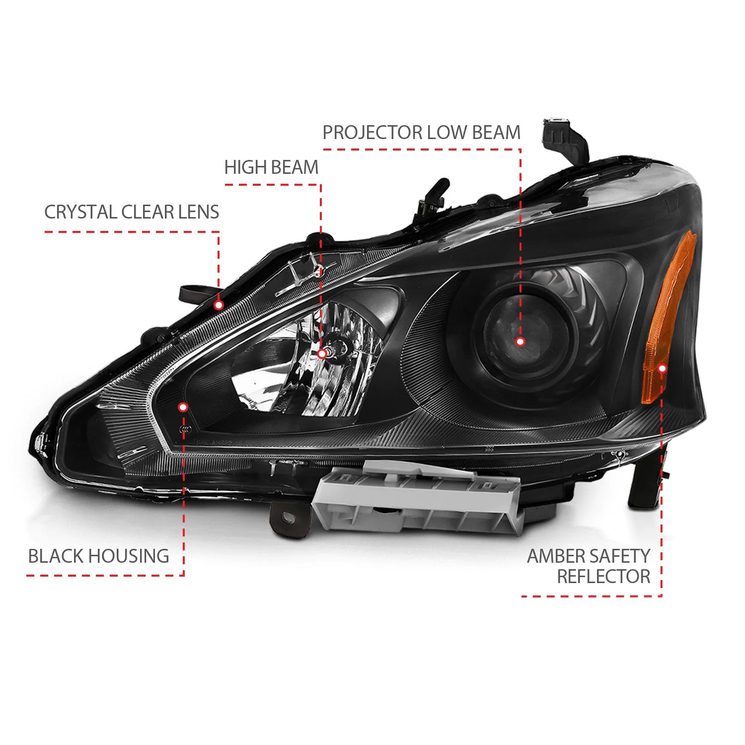 Anzo Projector Headlights Nissan Altima (10-15) Coupe / Sedan Projector Headlights Black or Chrome - For Halogen Models Only - Image 8