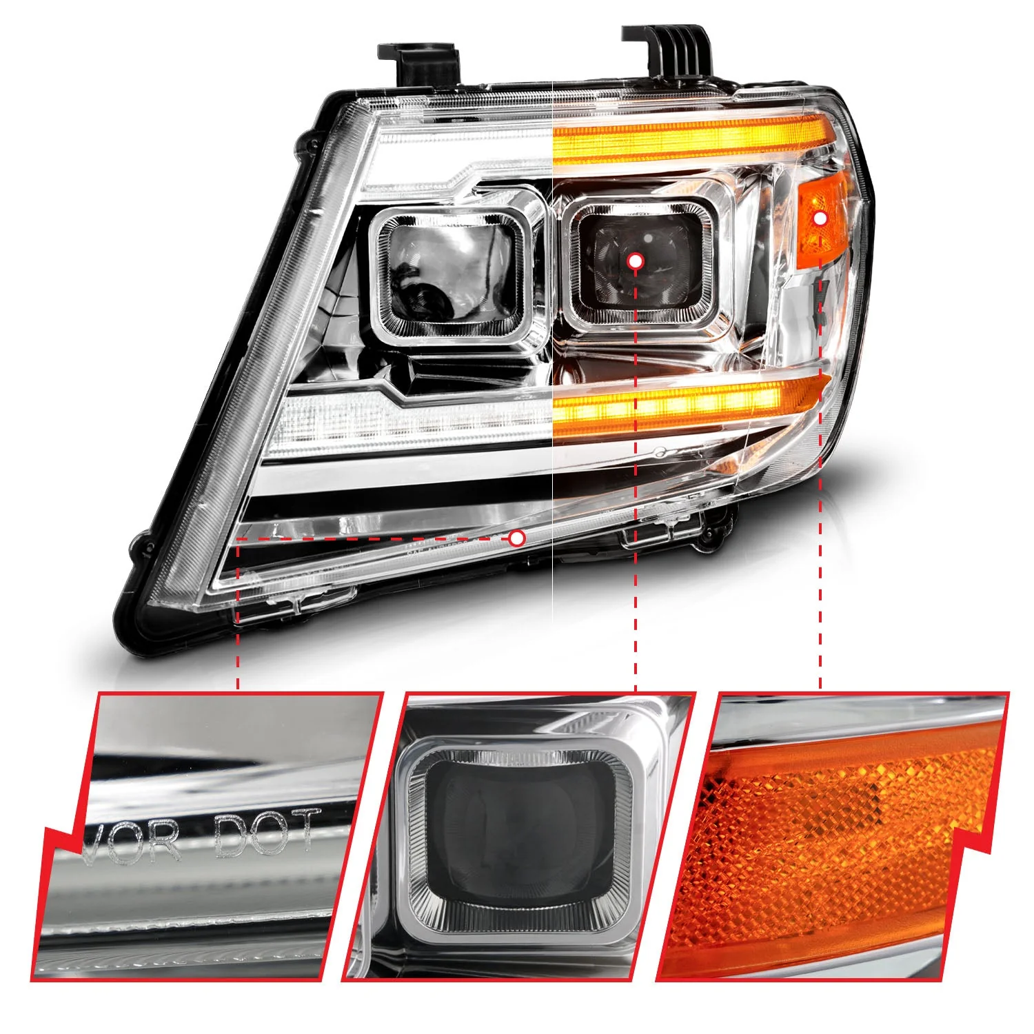 Anzo Projector Headlights Nissan Frontier (09–21) Plank Style - Black or Chrome Housing w/ DRL & Sequential Signal - Image 10