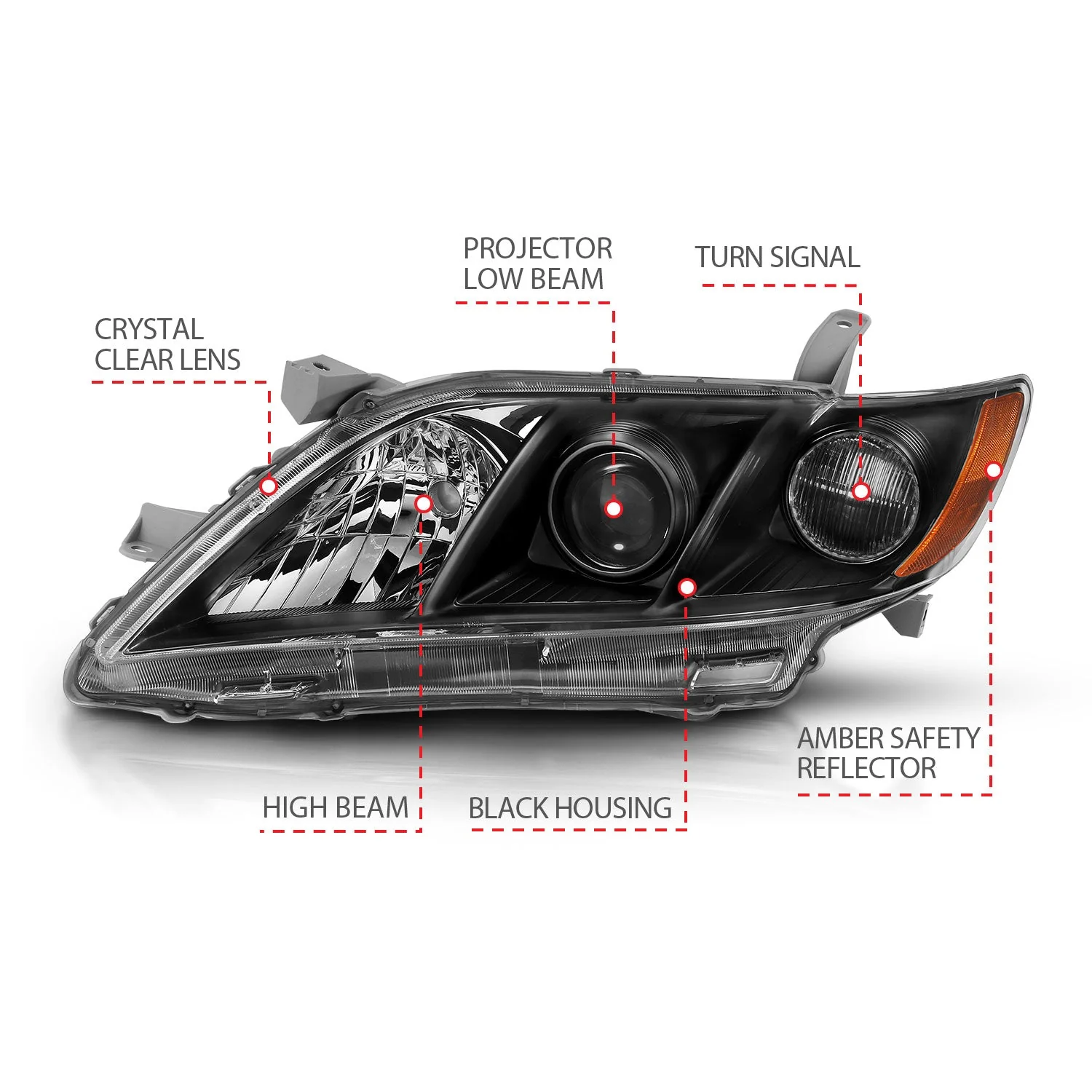Anzo Projector Headlights Toyota Camry (2007–2009) Black w/ Clear Lens 121539 - Image 4