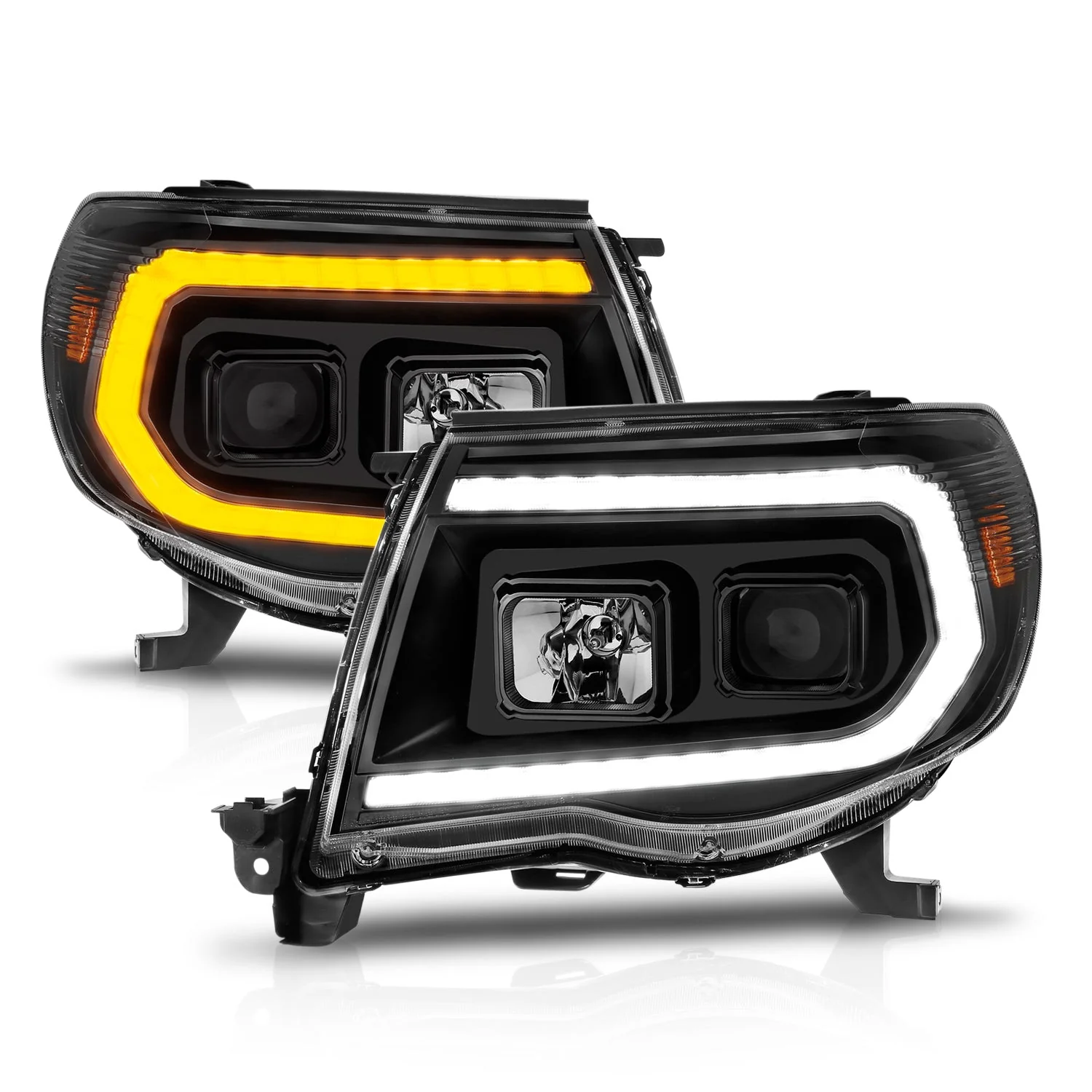 Anzo Projector Headlights Toyota Tacoma (05–11) Plank Style Black or Chrome Housing w/ Clear Lens