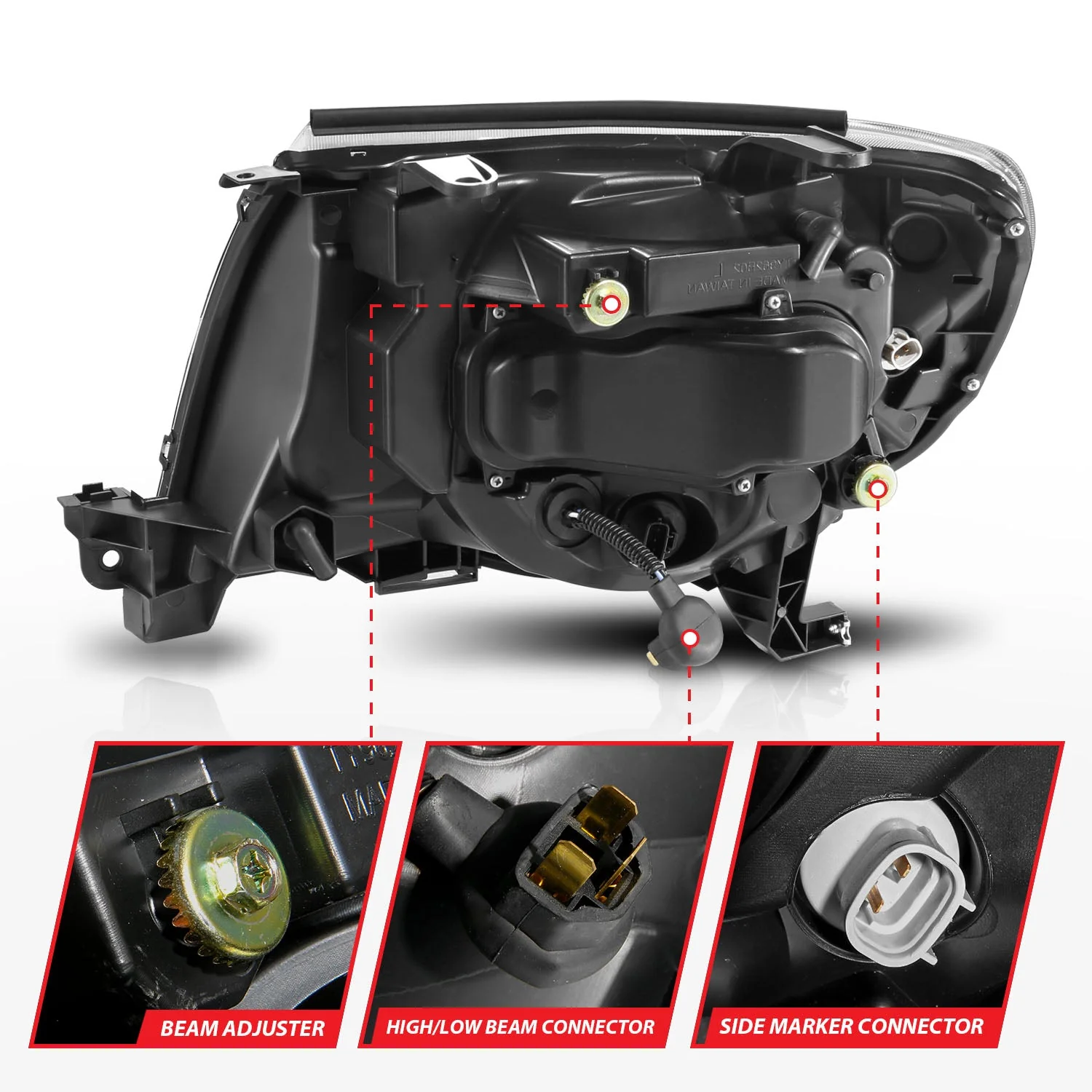 Anzo Projector Headlights Toyota Tacoma (05–11) Plank Style Black or Chrome Housing w/ Clear Lens - Image 2